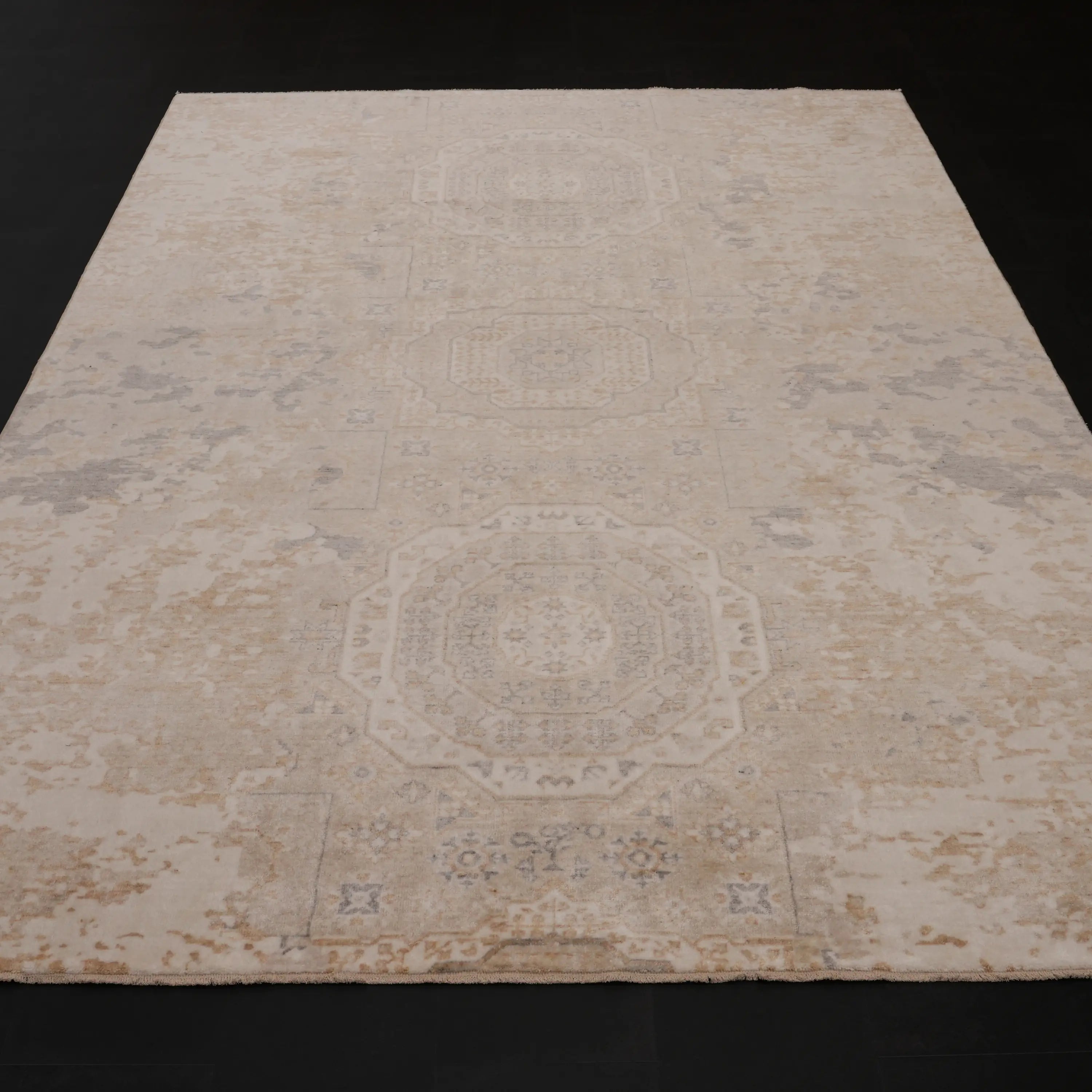 Zima Series Mamluk Patterned Beige Loom-Woven Natural Rug