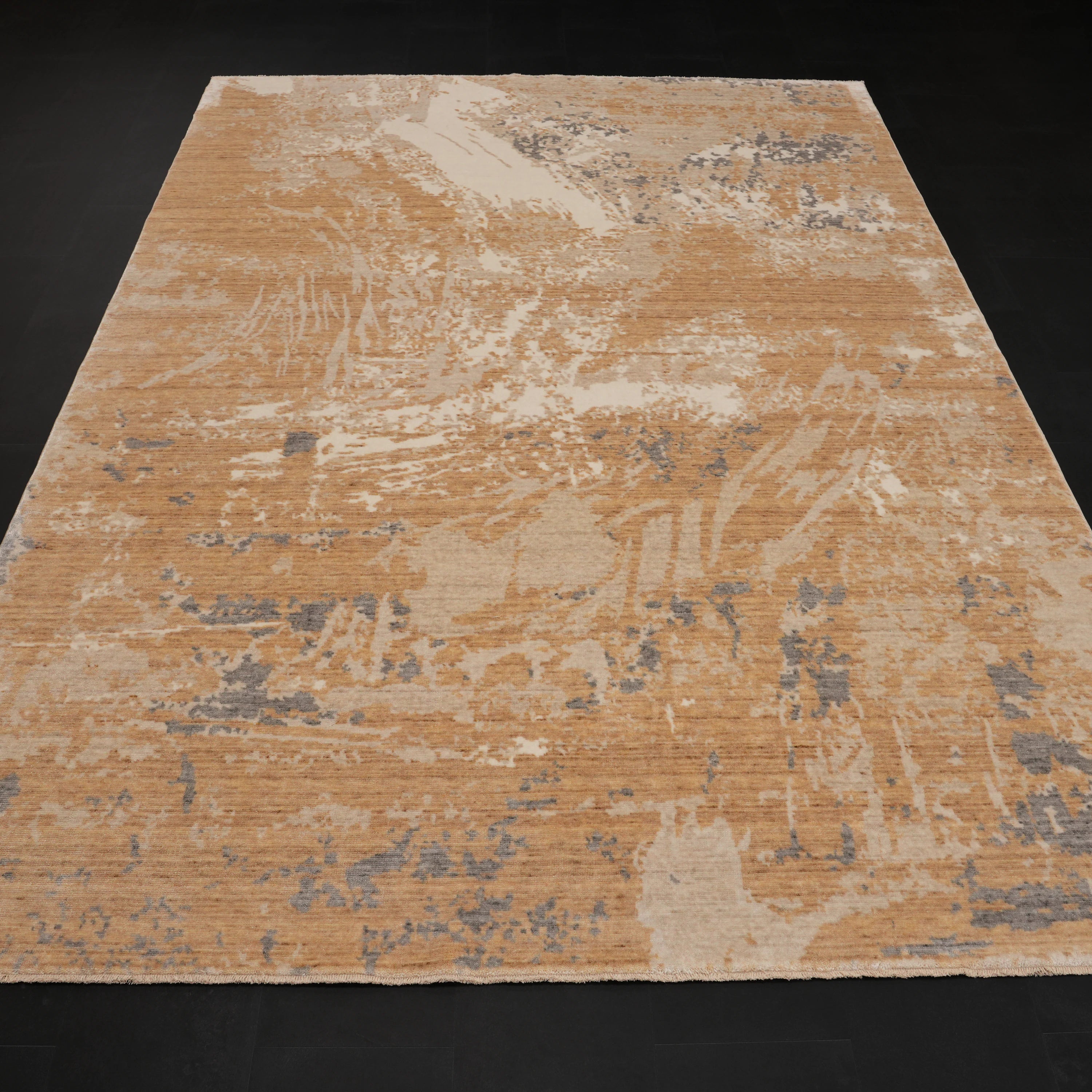 Zima Serisi Soyut Desenli Bej Doğal Tencel Tezgah Dokuma Halı