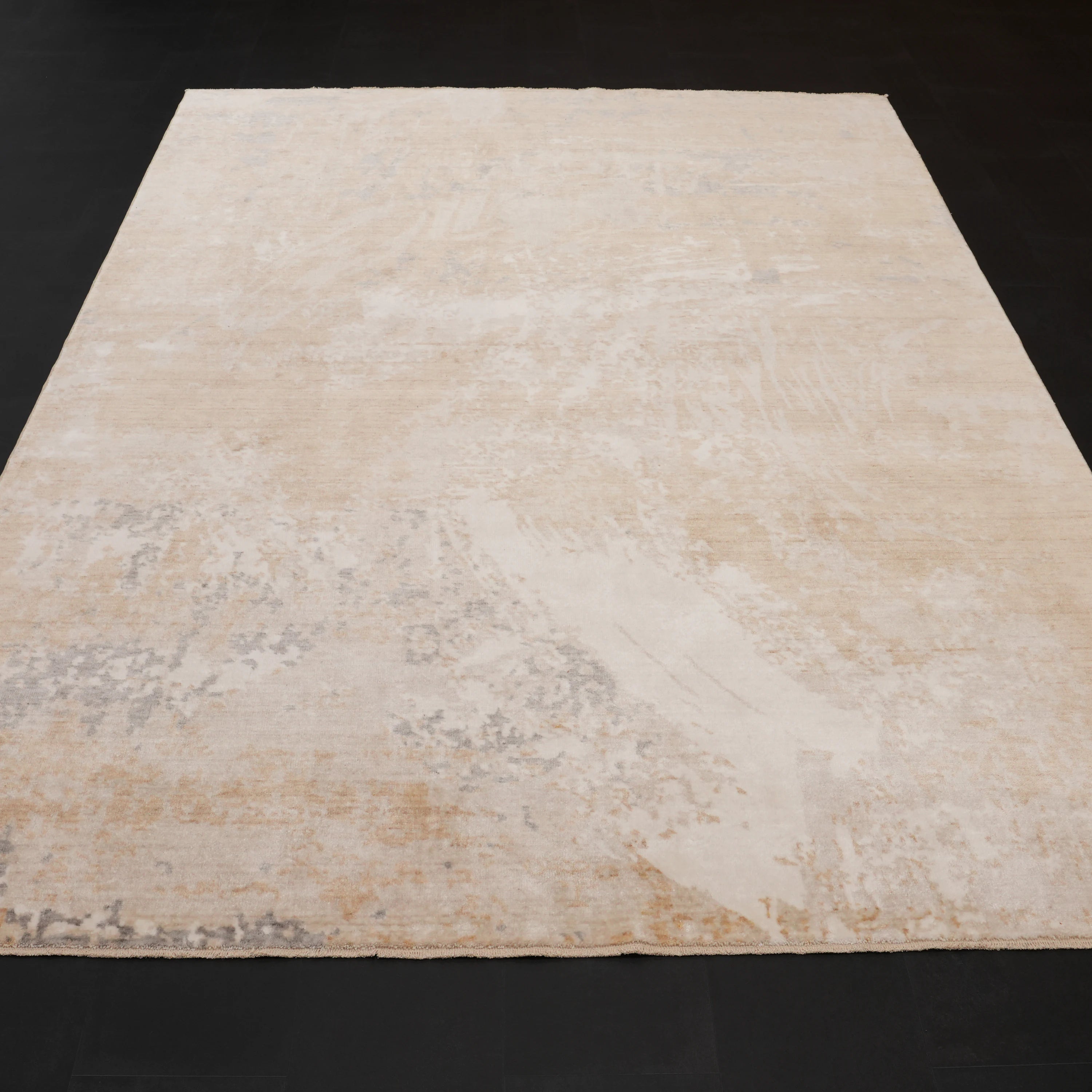 Zima Serisi Soyut Desenli Bej Doğal Tencel Tezgah Dokuma Halı