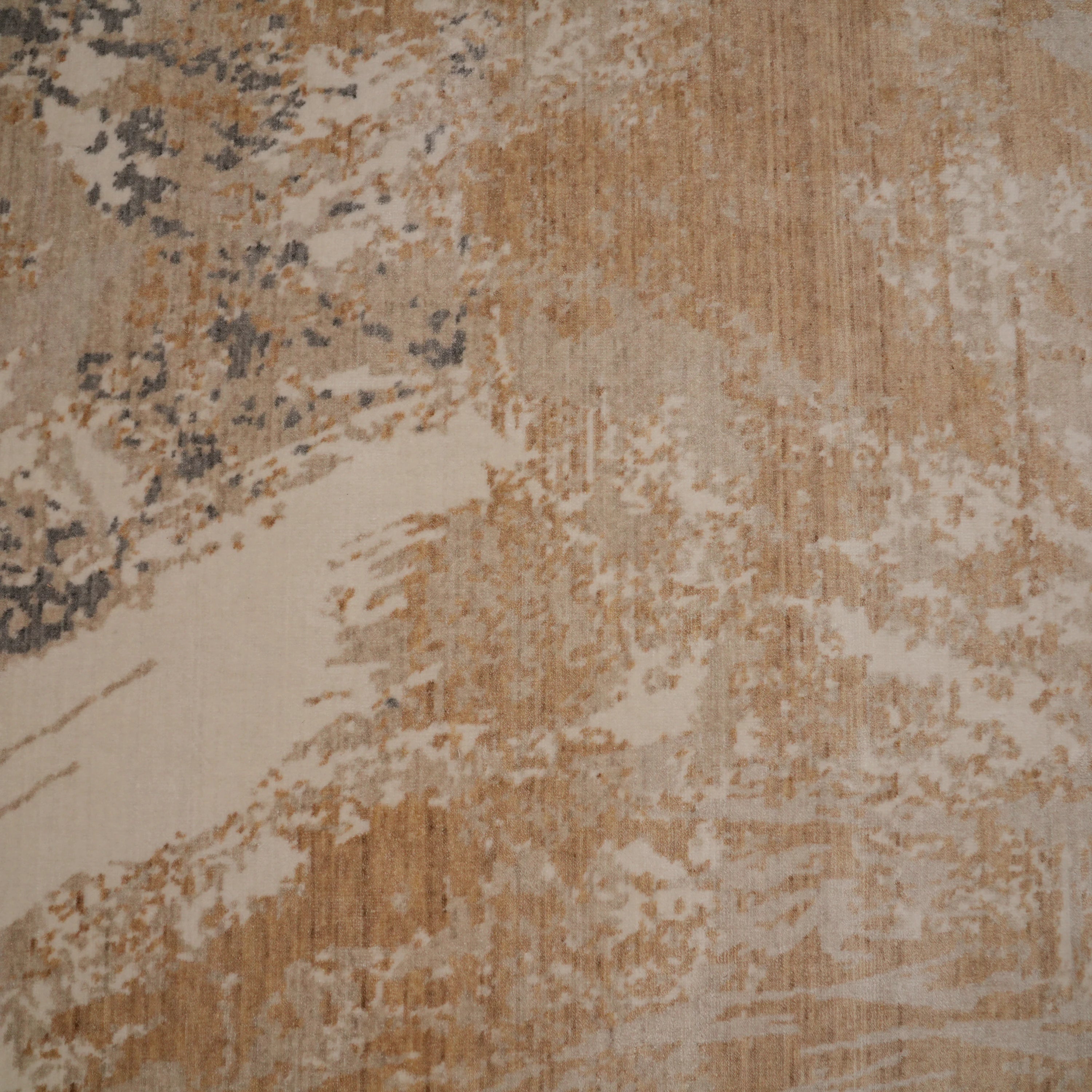 Zima Serisi Soyut Desenli Bej Doğal Tencel Tezgah Dokuma Halı