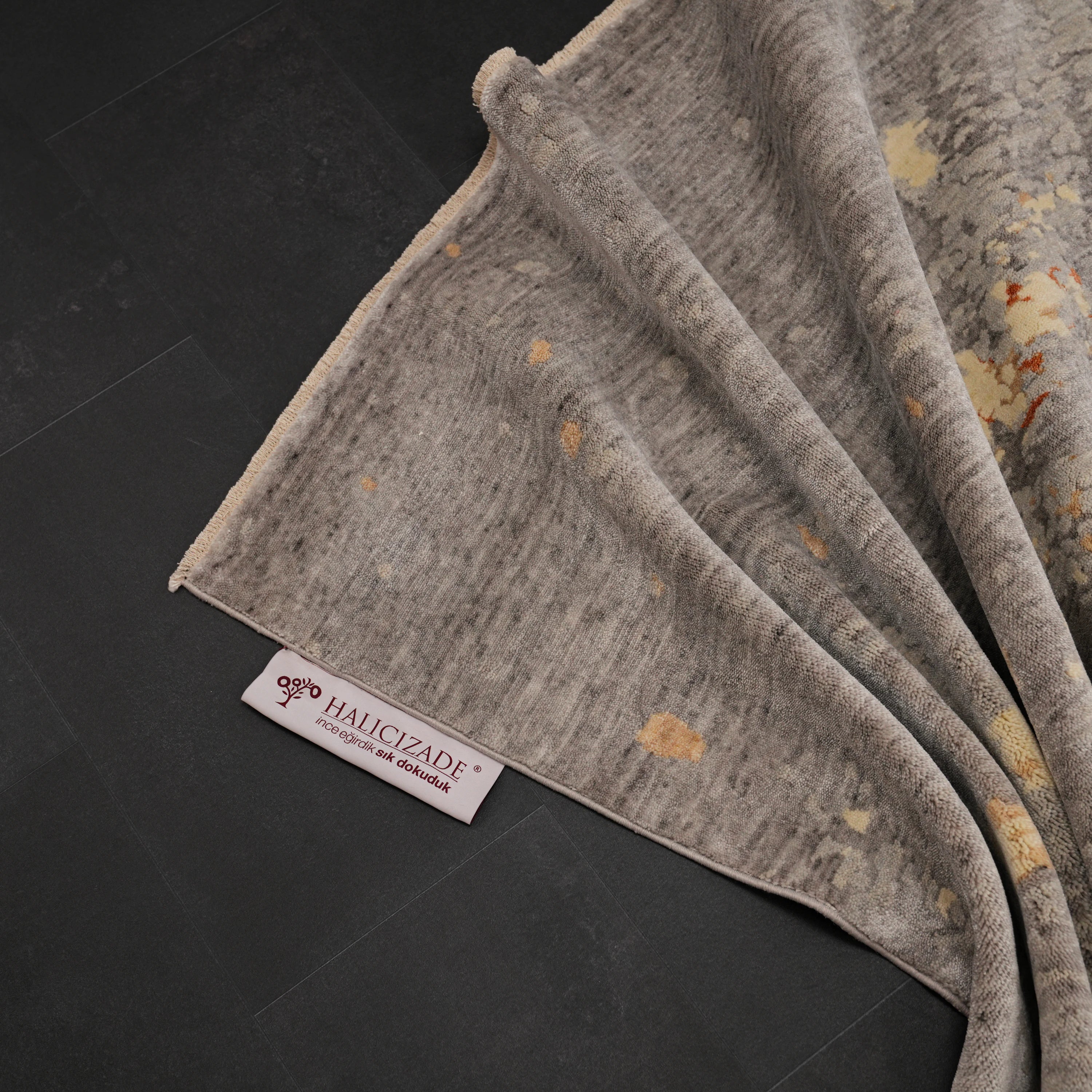 Zima Series Abstract Patterned Gray Natural Tencel Loom-Woven Rug