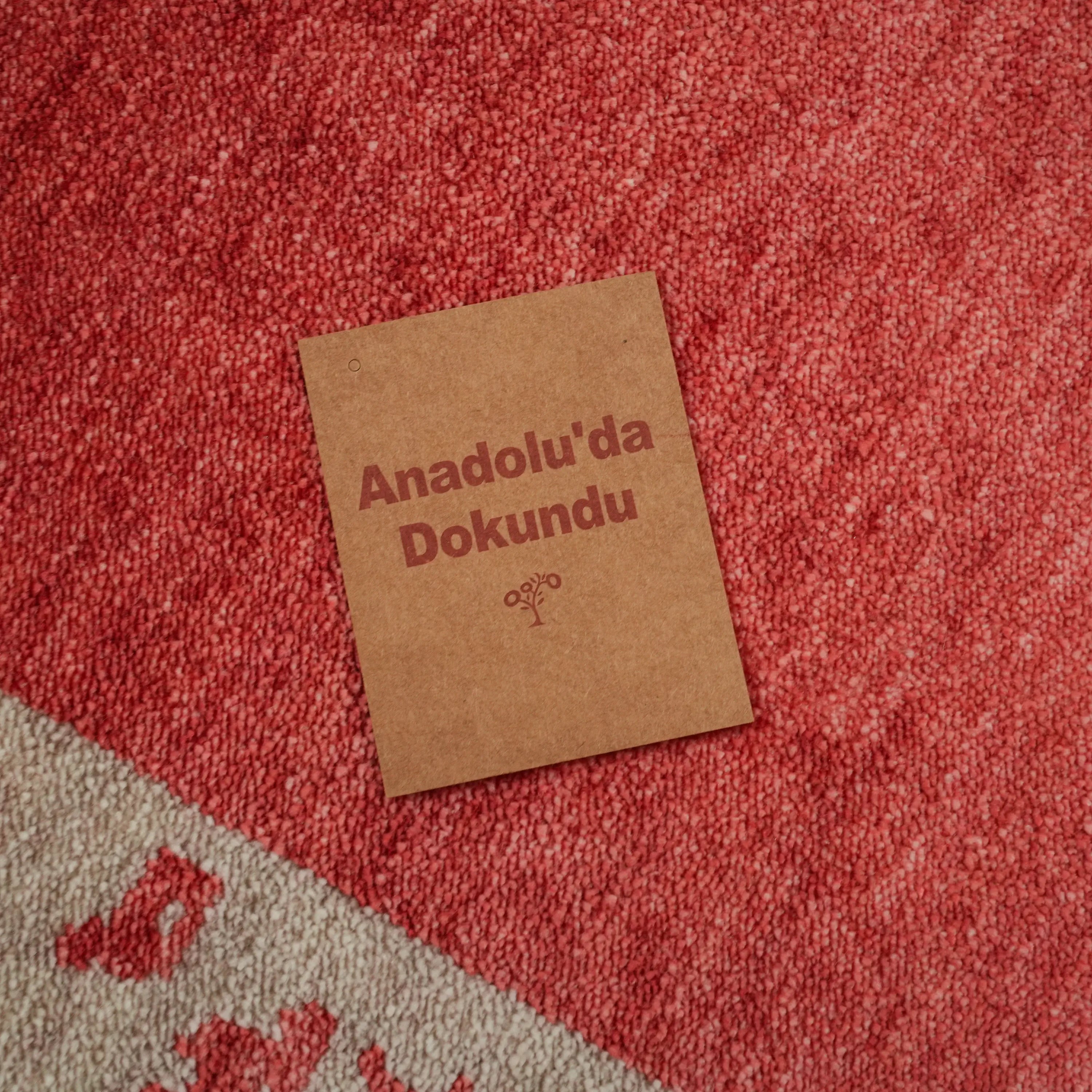 Zima Serisi Soyut Desenli Kırmızı Tencel Tezgah Dokuma Halı