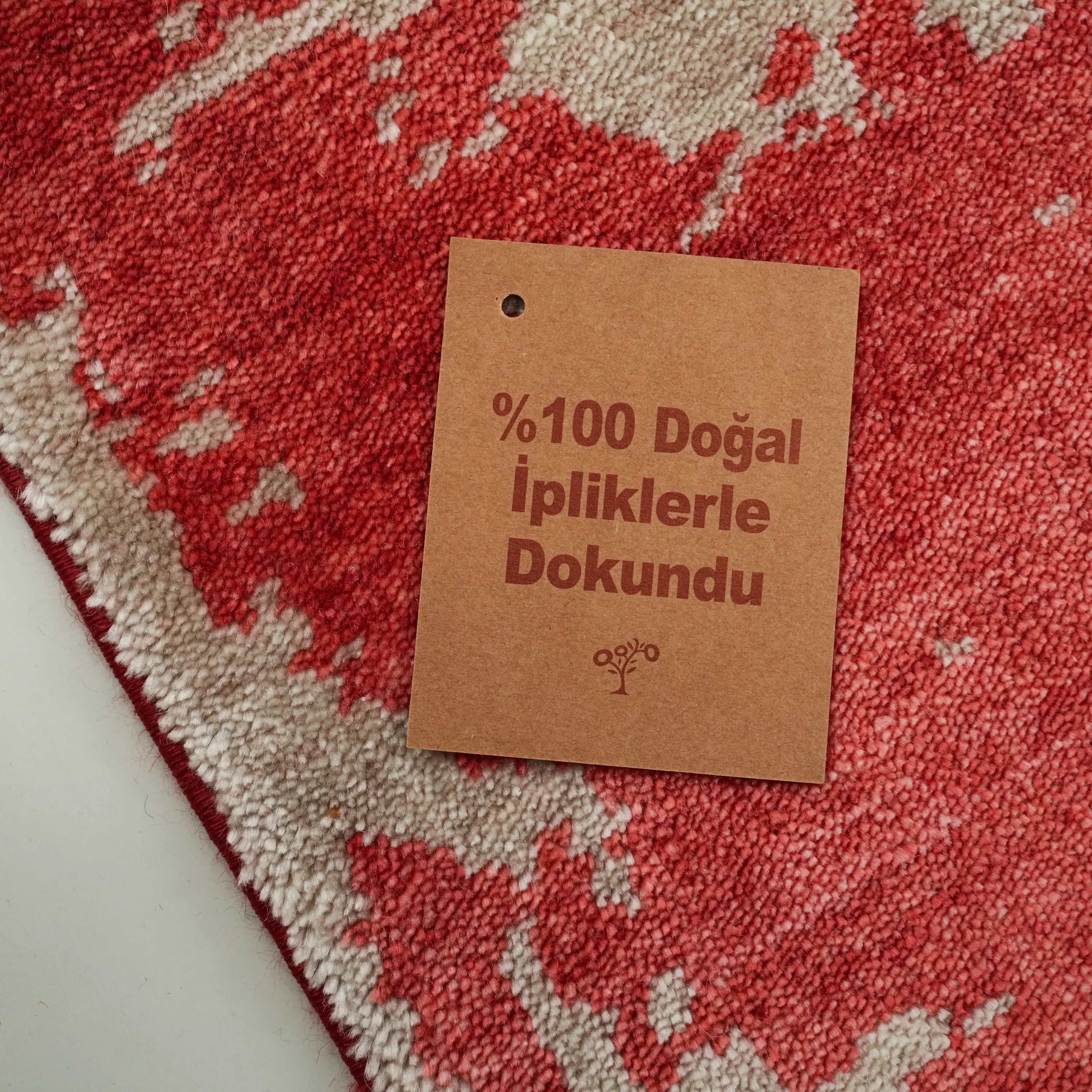 Zima Serisi Soyut Desenli Kırmızı Tencel Tezgah Dokuma Halı