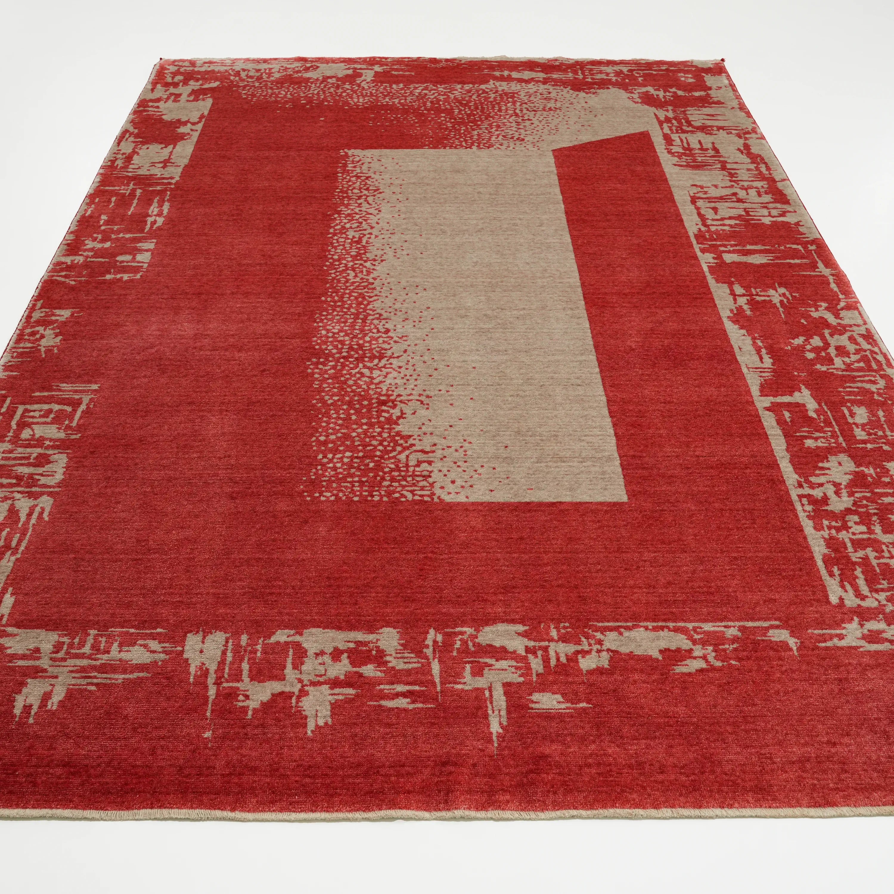 Zima Serisi Soyut Desenli Kırmızı Tencel Tezgah Dokuma Halı