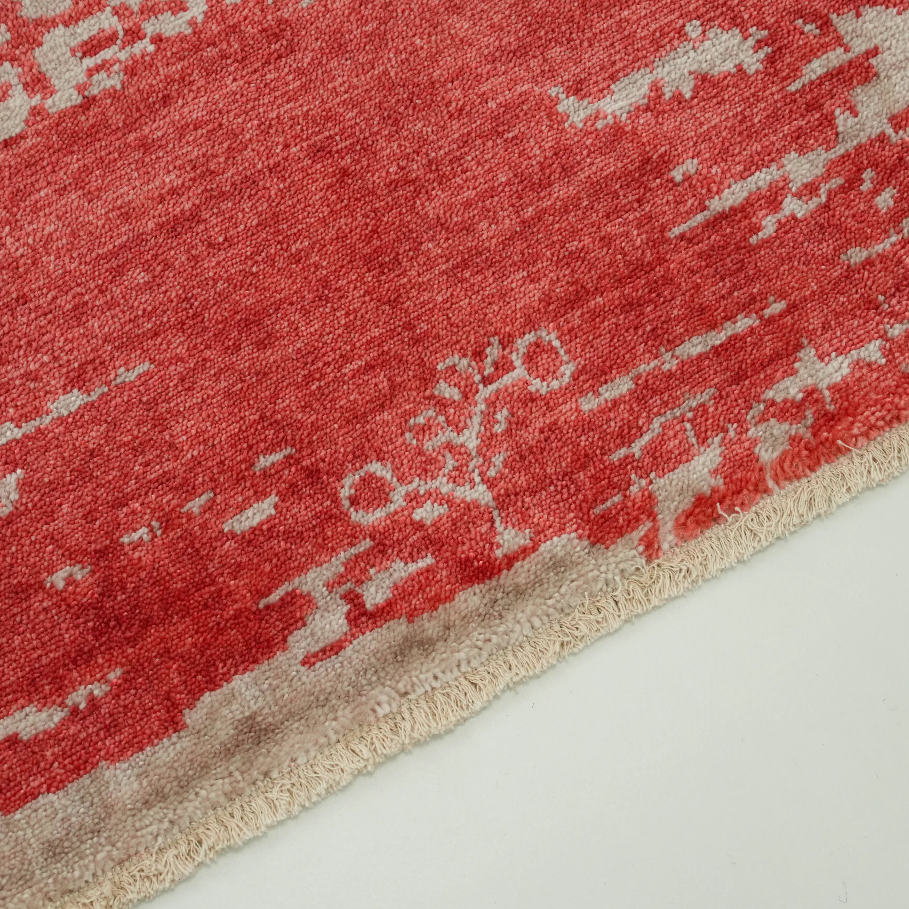 Zima Serisi Soyut Desenli Kırmızı Tencel Tezgah Dokuma Halı