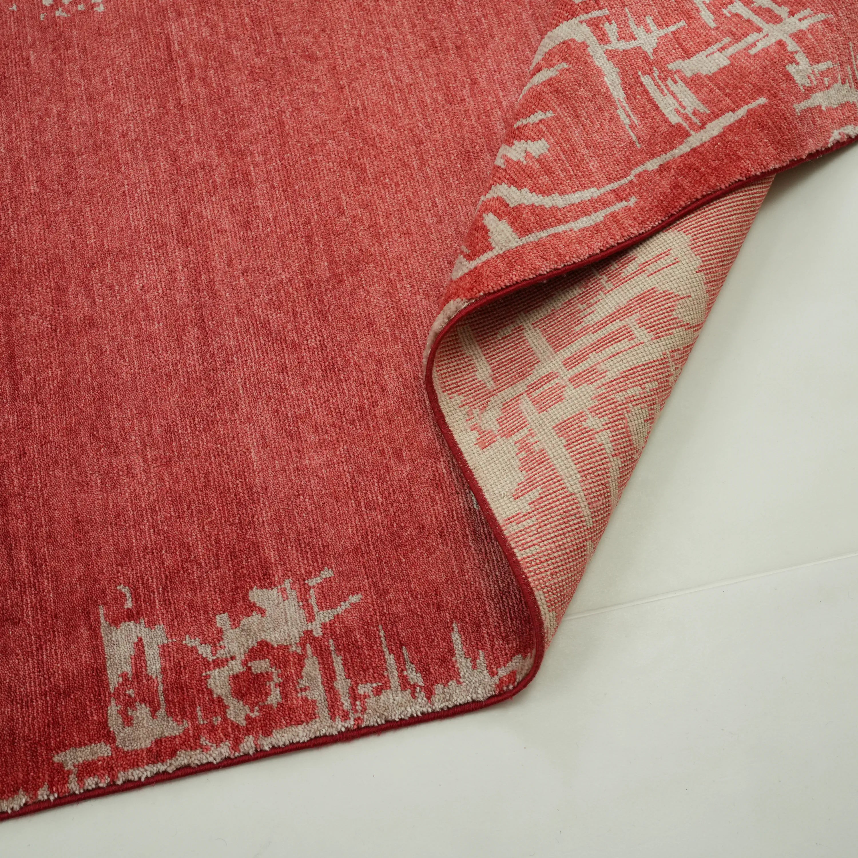 Zima Serisi Soyut Desenli Kırmızı Tencel Tezgah Dokuma Halı