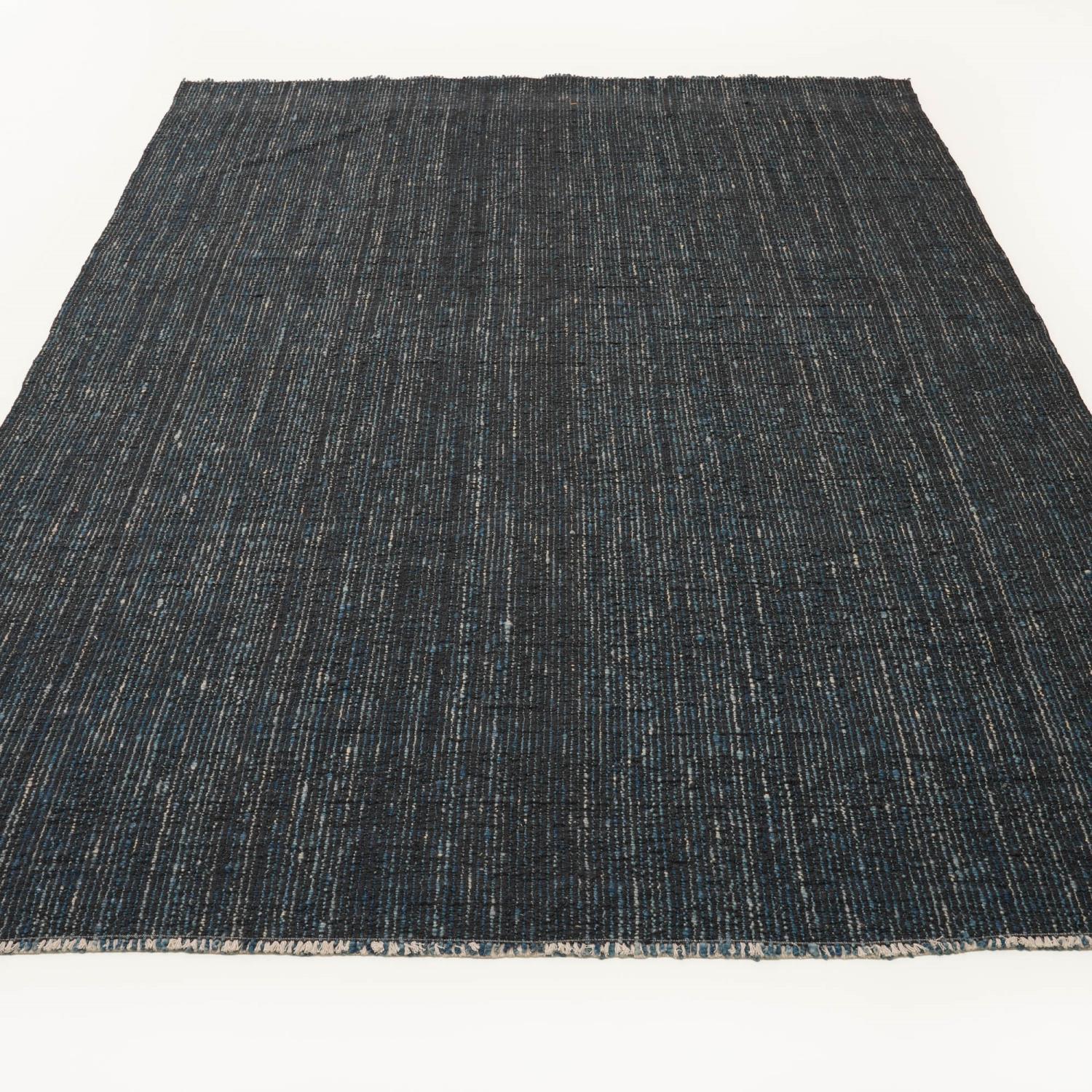 Bohem Serisi Çizgi Desenli Lacivert Yün Tezgah Dokuma Kilim