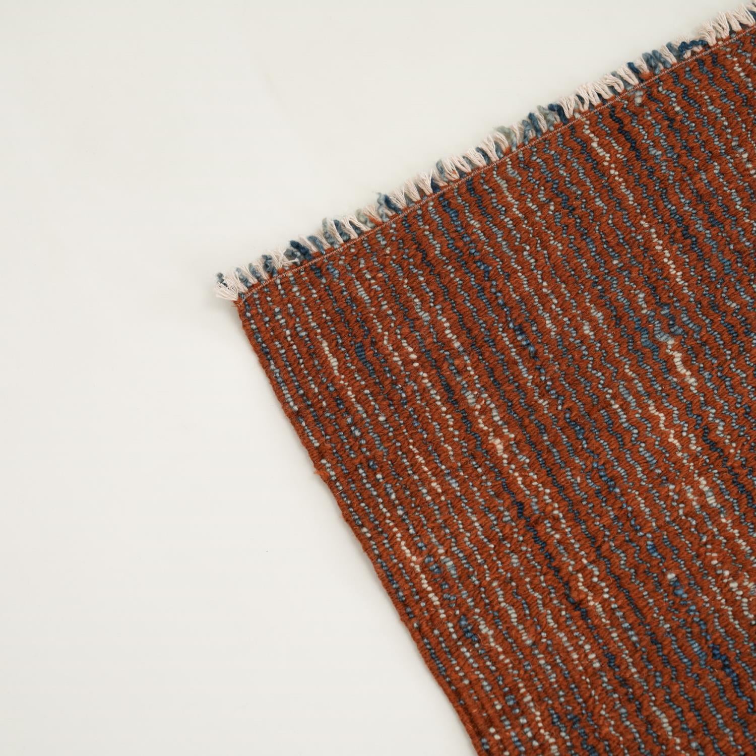 Bohem Serisi Çizgi Desenli Terra Yün Tezgah Dokuma Kilim