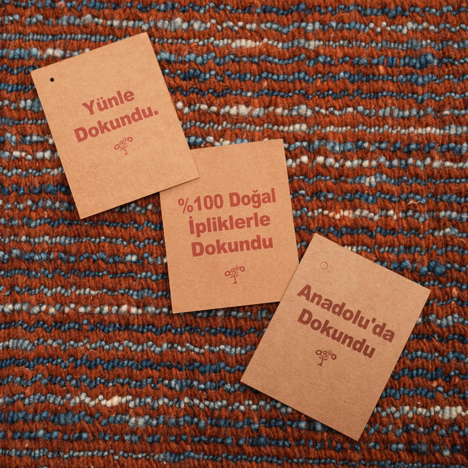 Bohem Serisi Çizgi Desenli Terra Yün Tezgah Dokuma Kilim