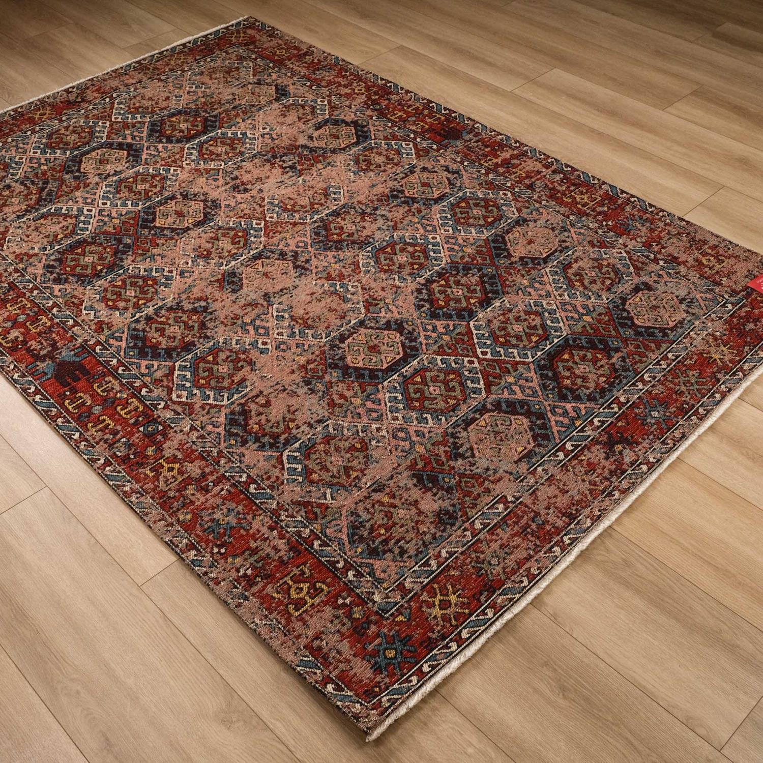Amber Machine Woven Vintage Patterned Colorful Synthetic Rug