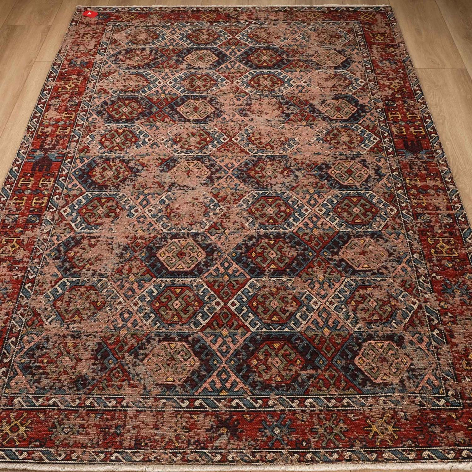 Amber Machine Woven Vintage Patterned Colorful Synthetic Rug