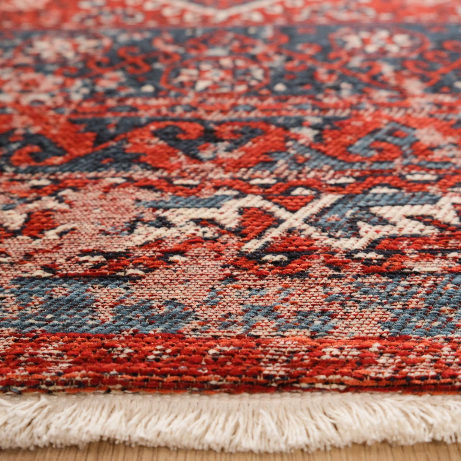 Amber Machine Woven Vintage Patterned Red Rug
