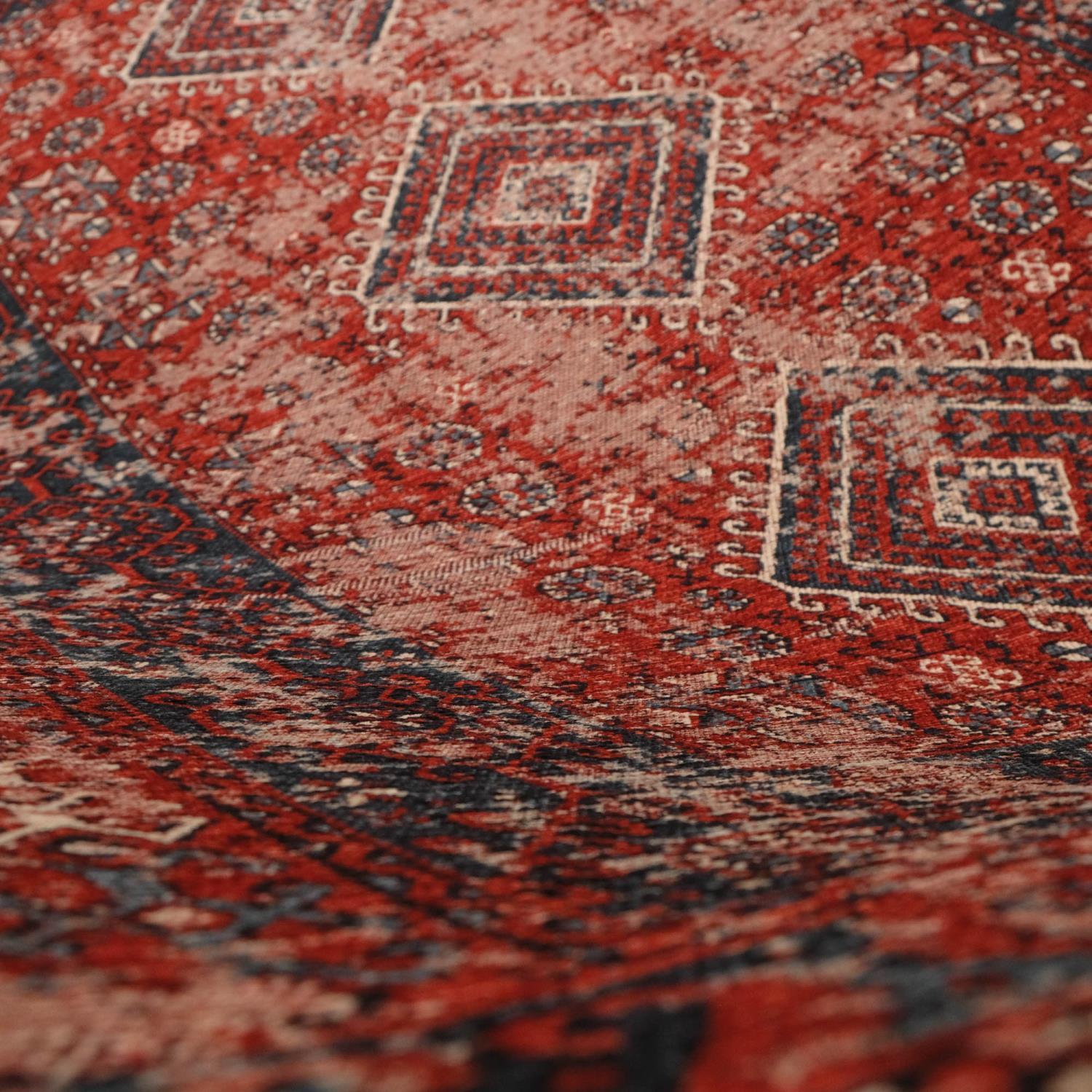 Amber Machine Woven Vintage Patterned Red Rug