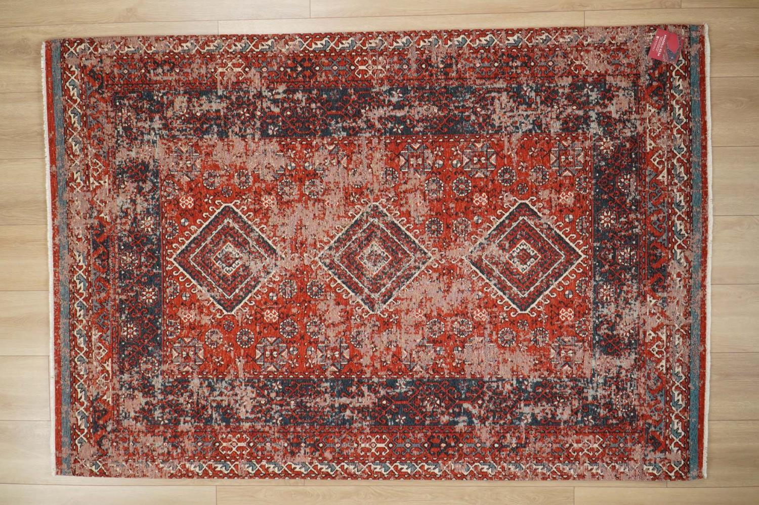 Amber Machine Woven Vintage Patterned Red Rug
