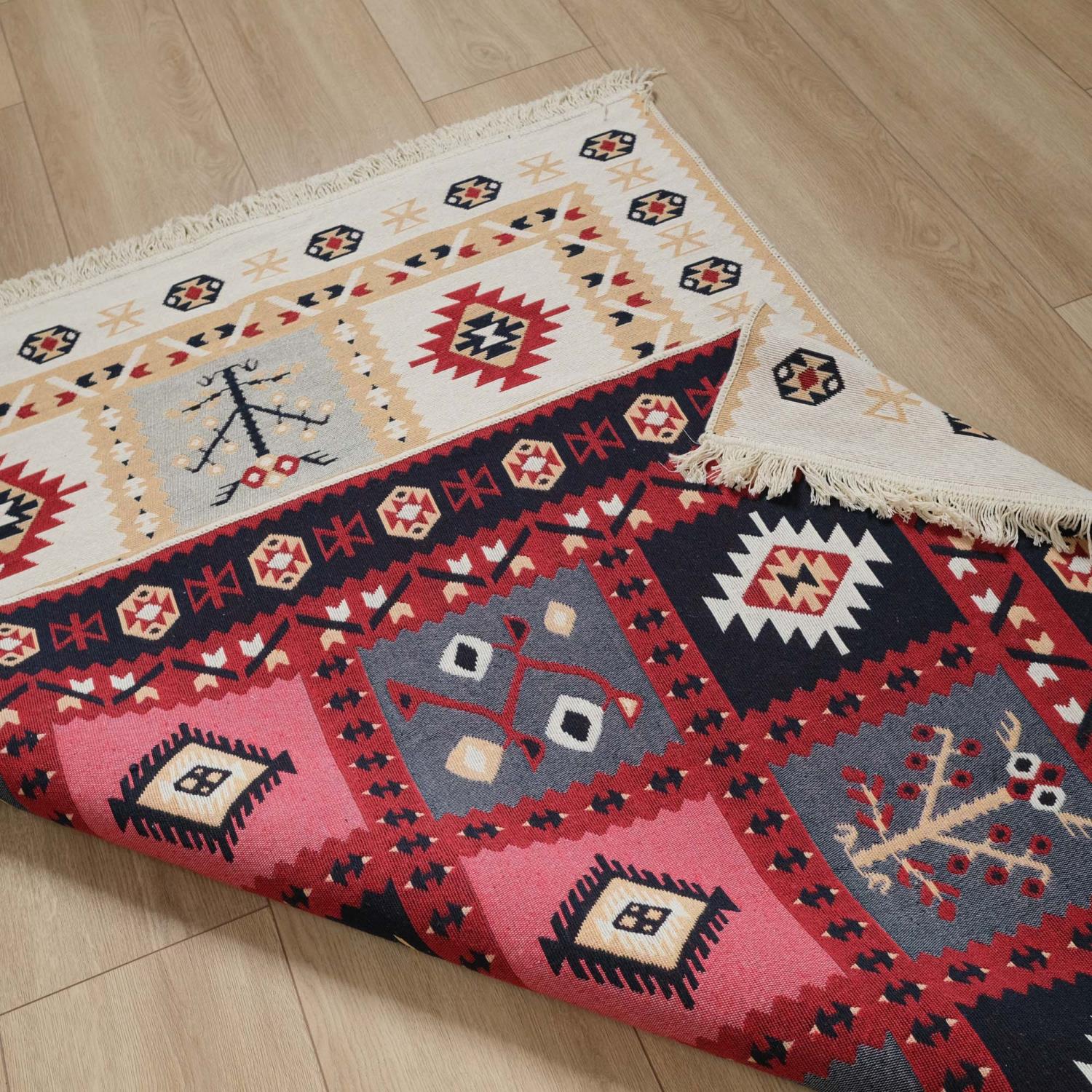 Kehribar Serisi Makine Dokuma Anadolu Desenli Kırmızı Kilim