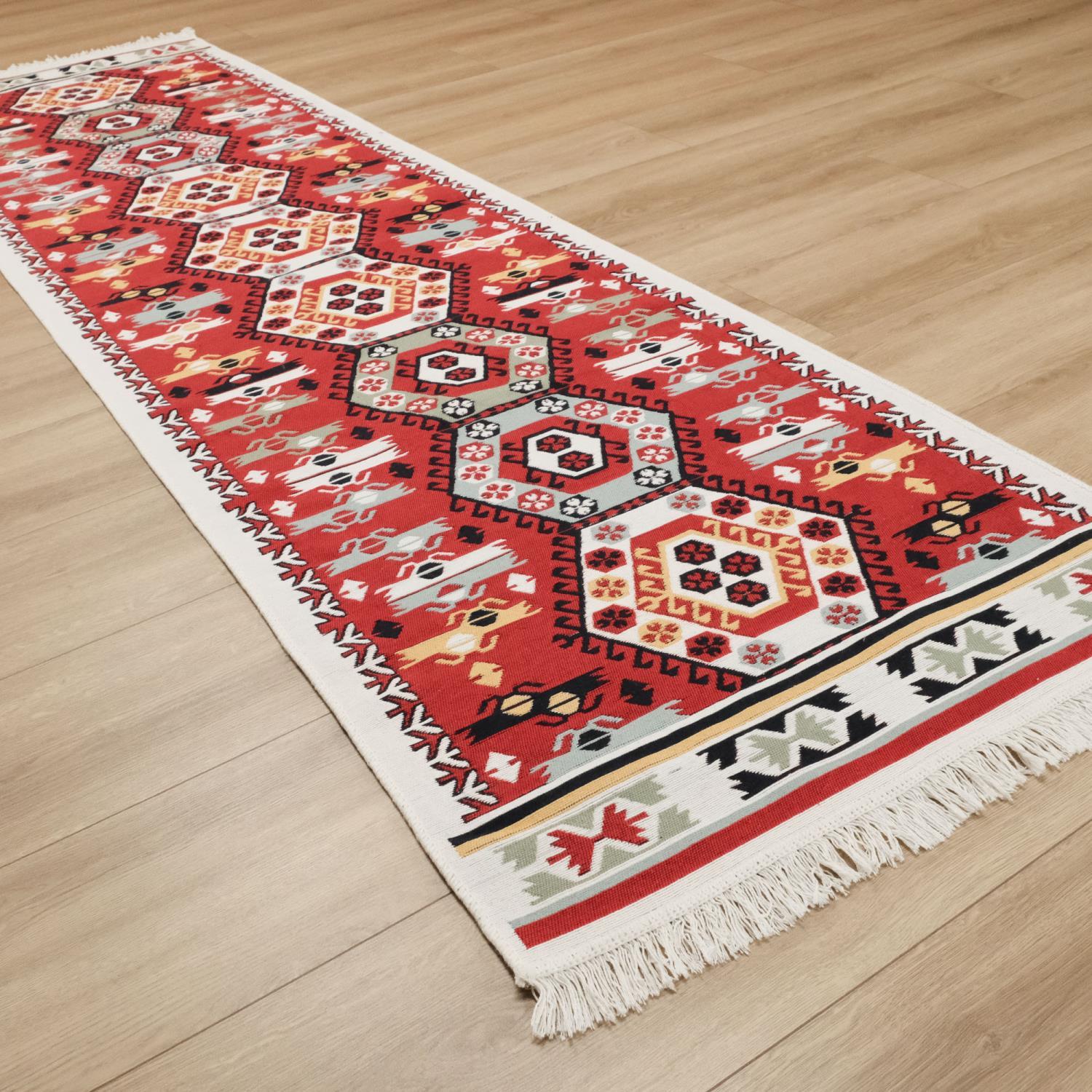 Kehribar Serisi Makine Dokuma Etnik Tasarımlı Rengarenk Kilim