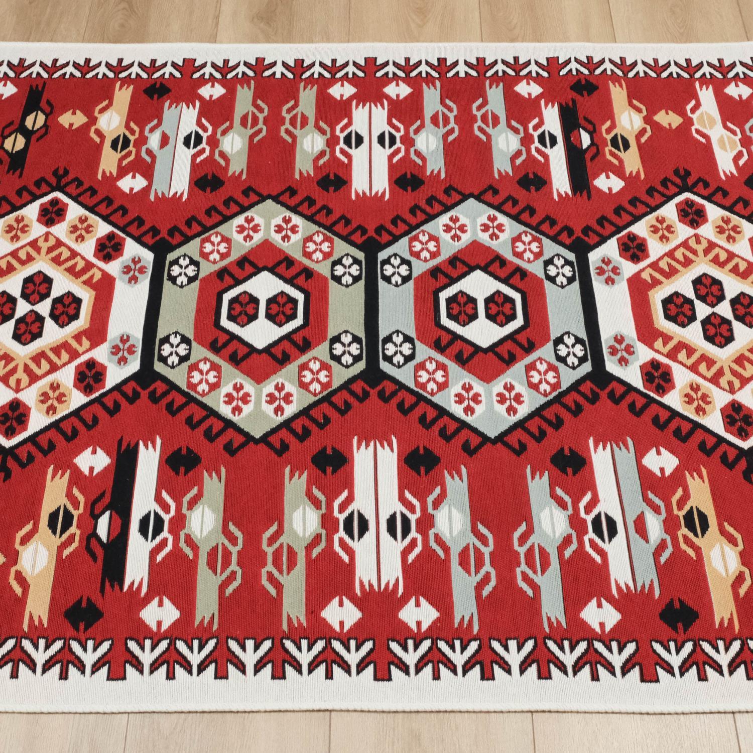 Kehribar Serisi Makine Dokuma Etnik Tasarımlı Rengarenk Kilim