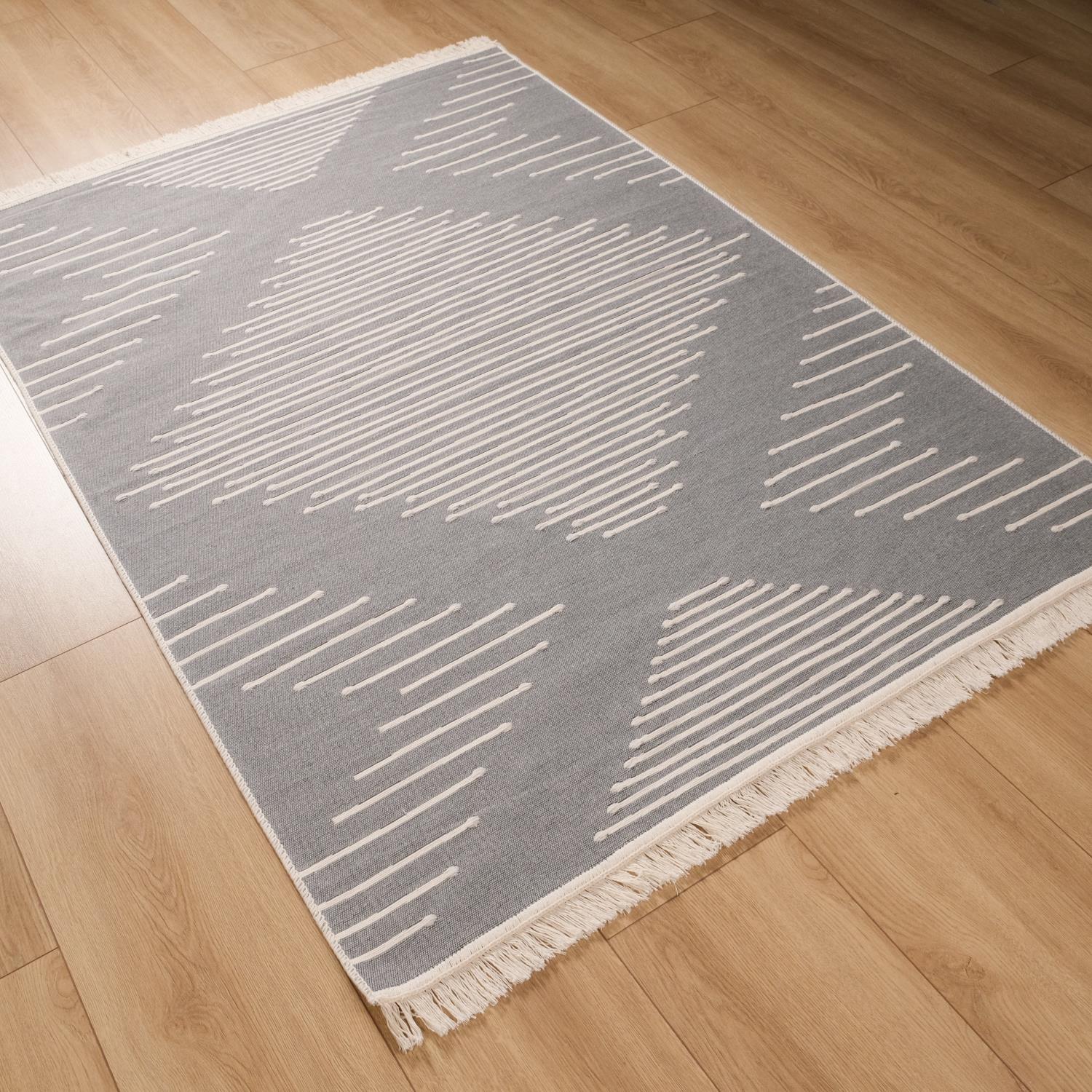 Kehribar Serisi Makine Dokuma Geometrik Desenli Gri Pamuk Kilim