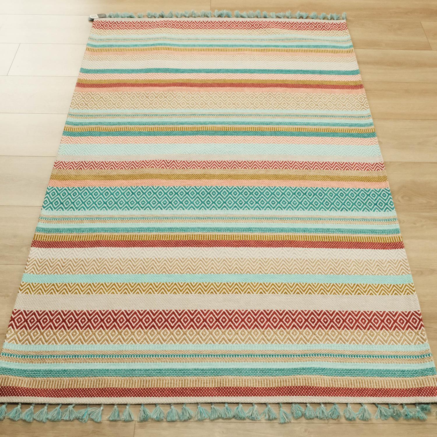 Aztec Series Colorful Line Patterned Machine Woven Rug