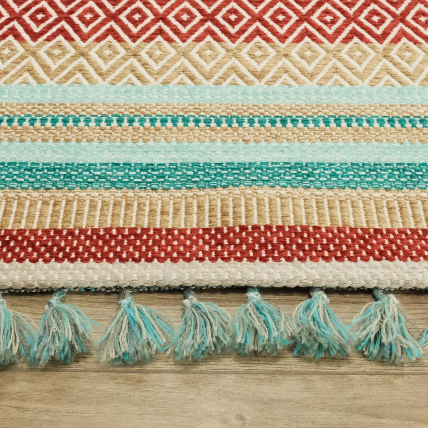 Aztec Series Colorful Line Patterned Machine Woven Rug