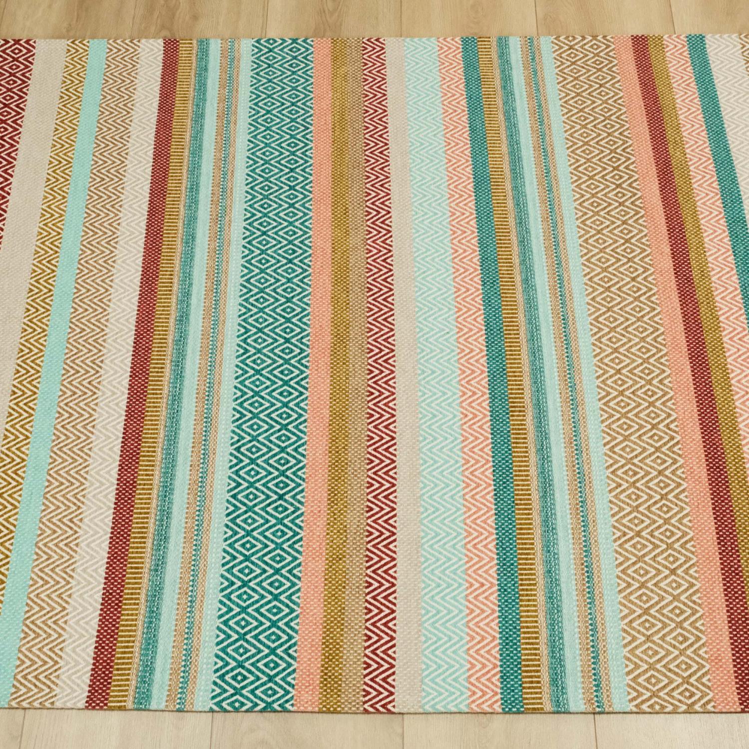 Aztec Series Colorful Line Patterned Machine Woven Rug