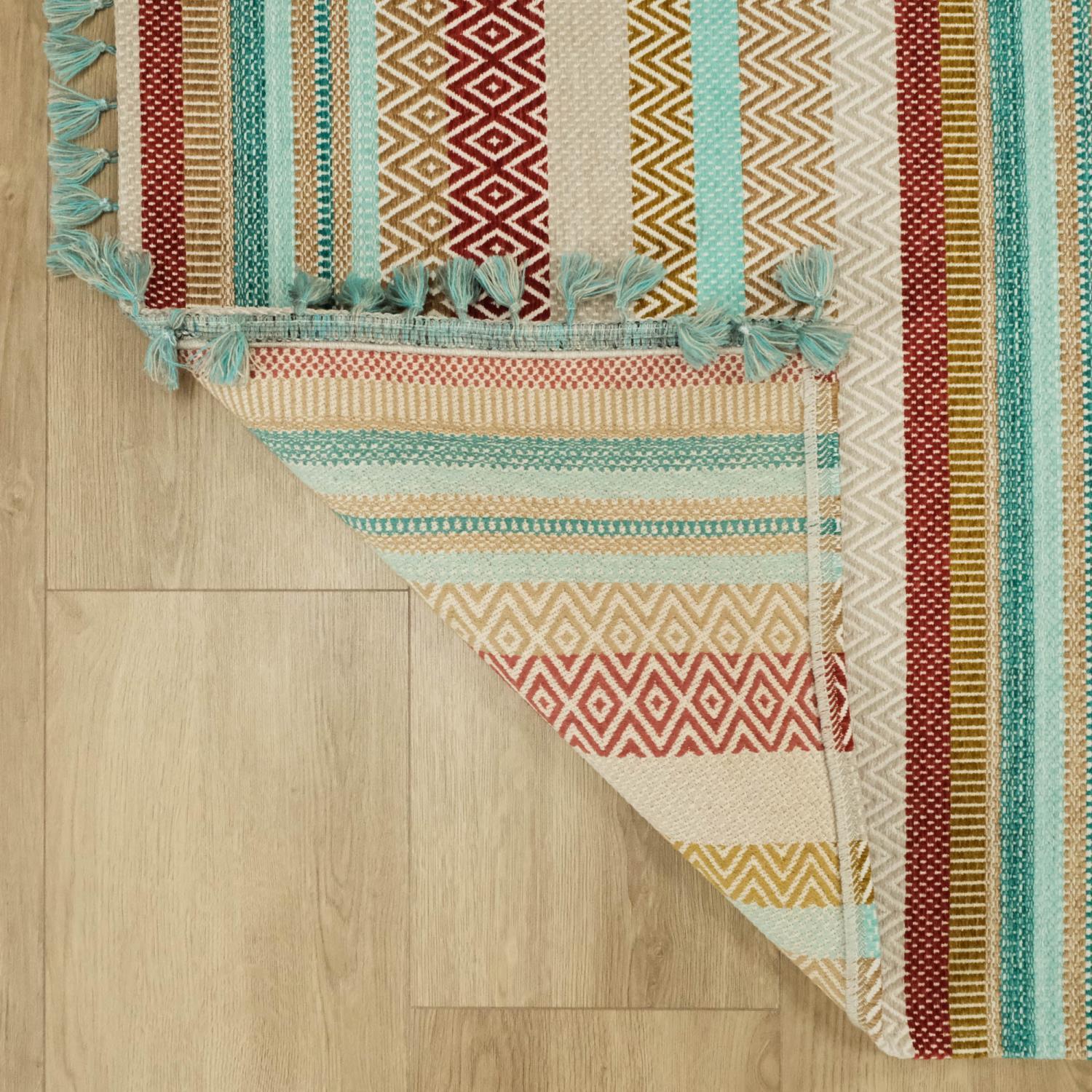 Aztec Series Colorful Line Patterned Machine Woven Rug