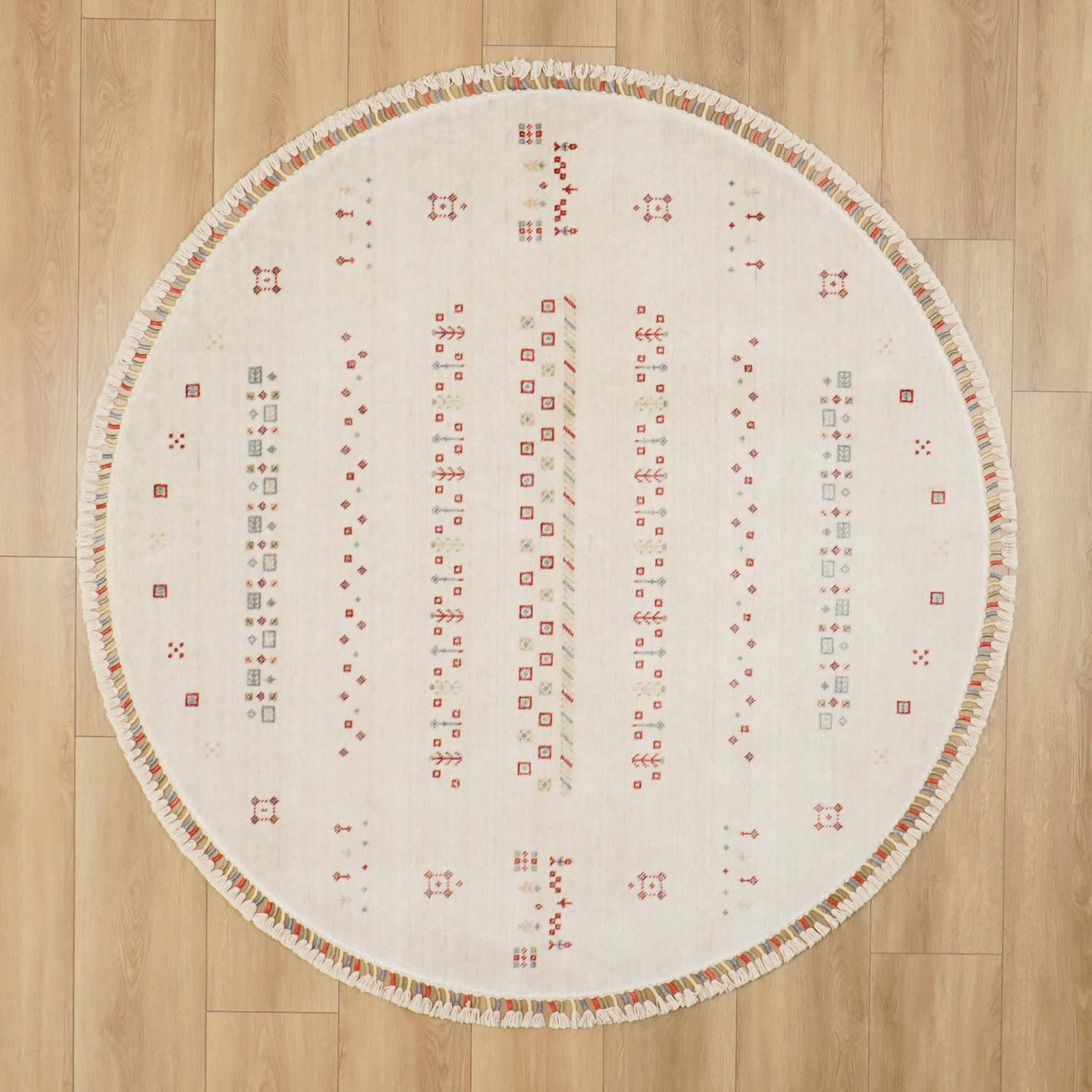 Zara Serisi Anadolu Desenli Yuvarlak Krem Halı