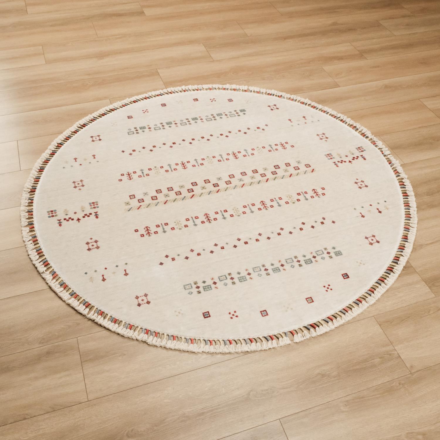 Zara Serisi Anadolu Desenli Yuvarlak Krem Halı