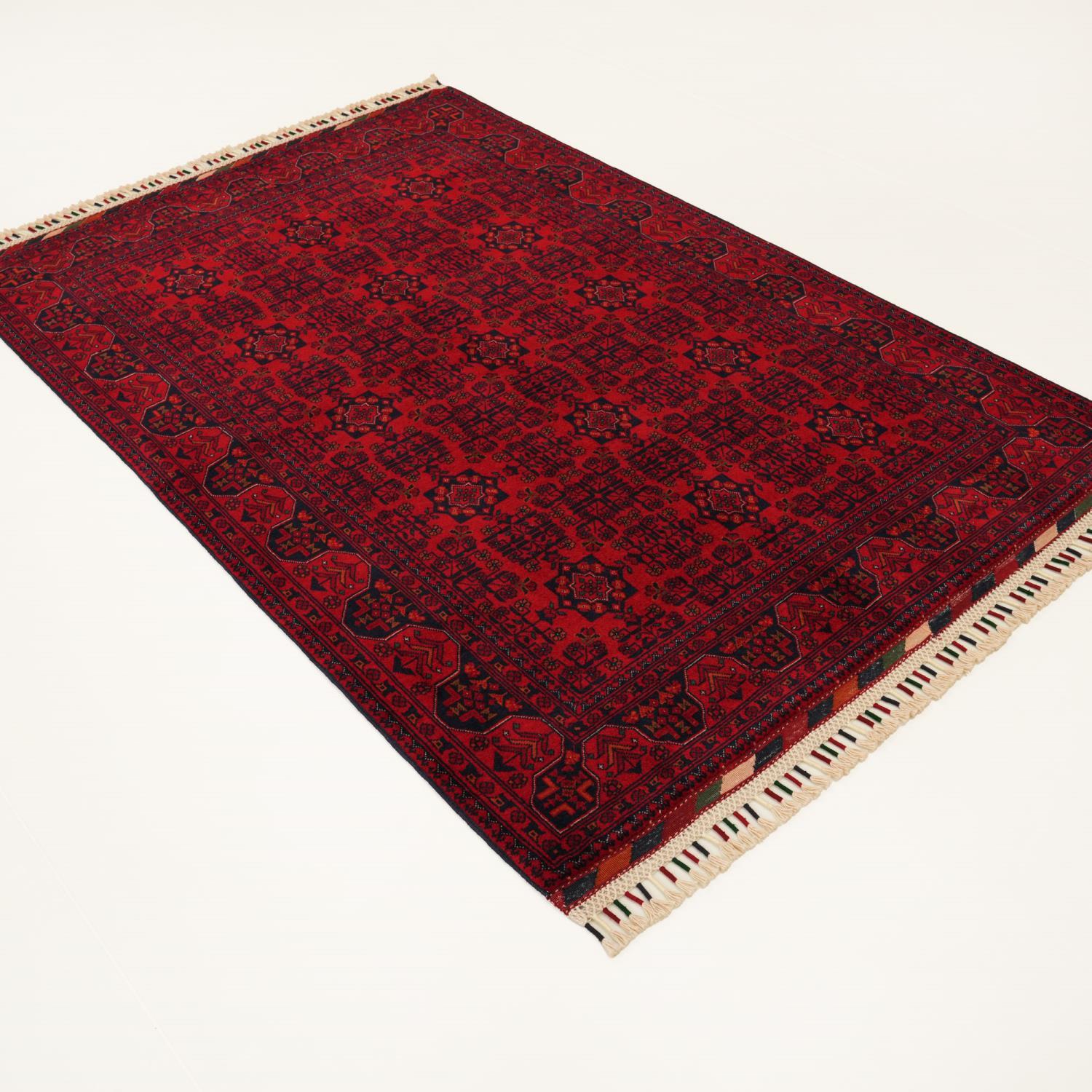 Handwoven Afghan-Patterned Burgundy Ethnic Wool Bilicik Rug
