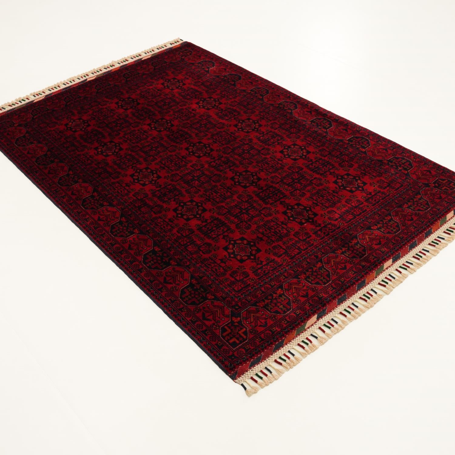 Handwoven Afghan-Patterned Burgundy Ethnic Wool Bilicik Rug