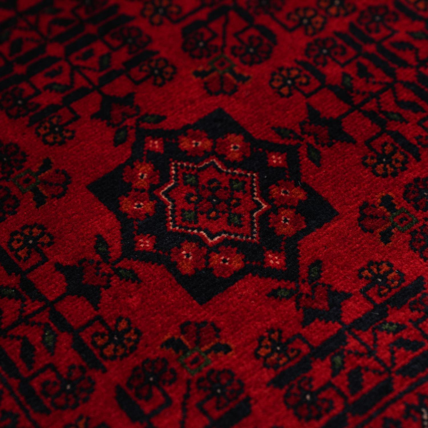 Handwoven Afghan-Patterned Burgundy Ethnic Wool Bilicik Rug