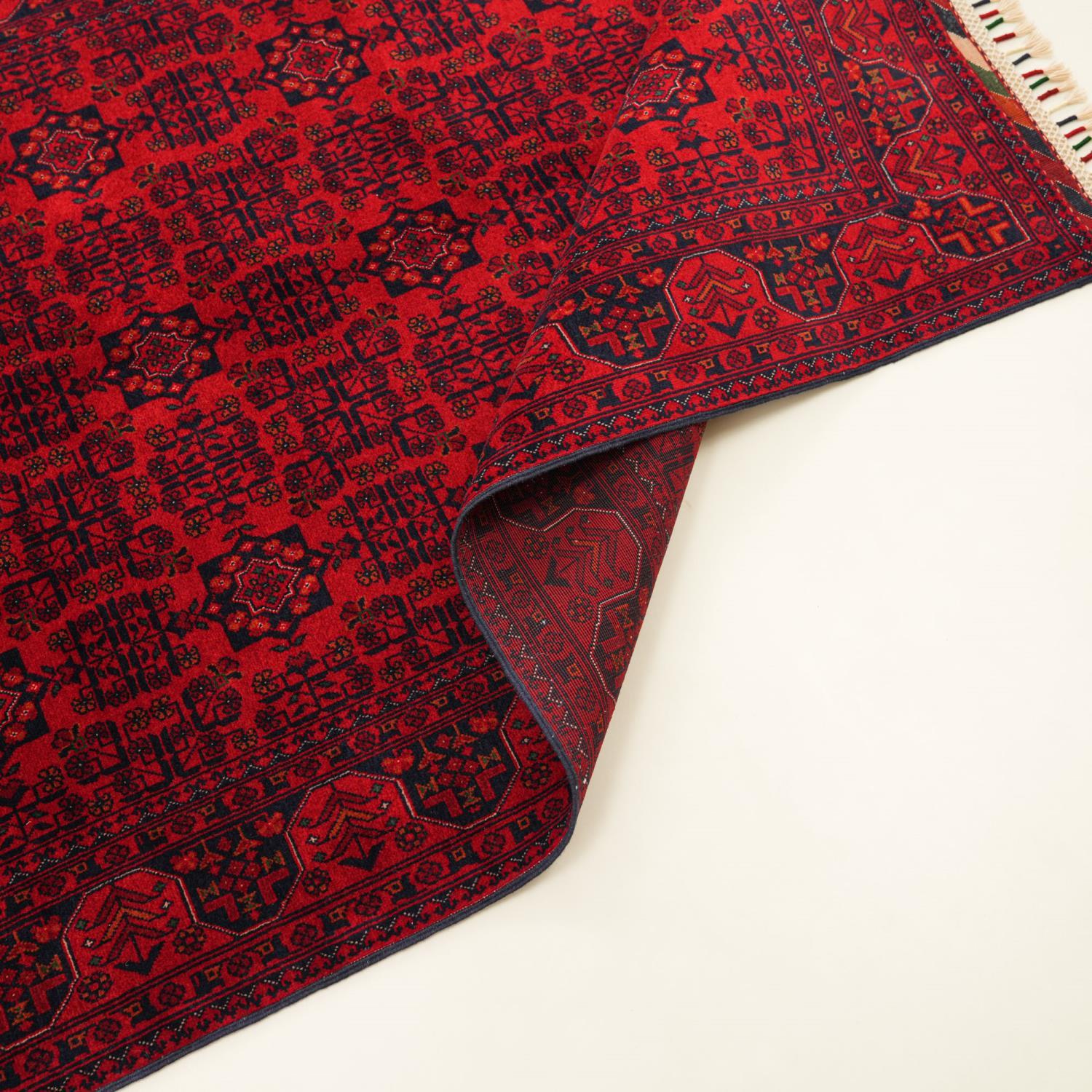Handwoven Afghan-Patterned Burgundy Ethnic Wool Bilicik Rug