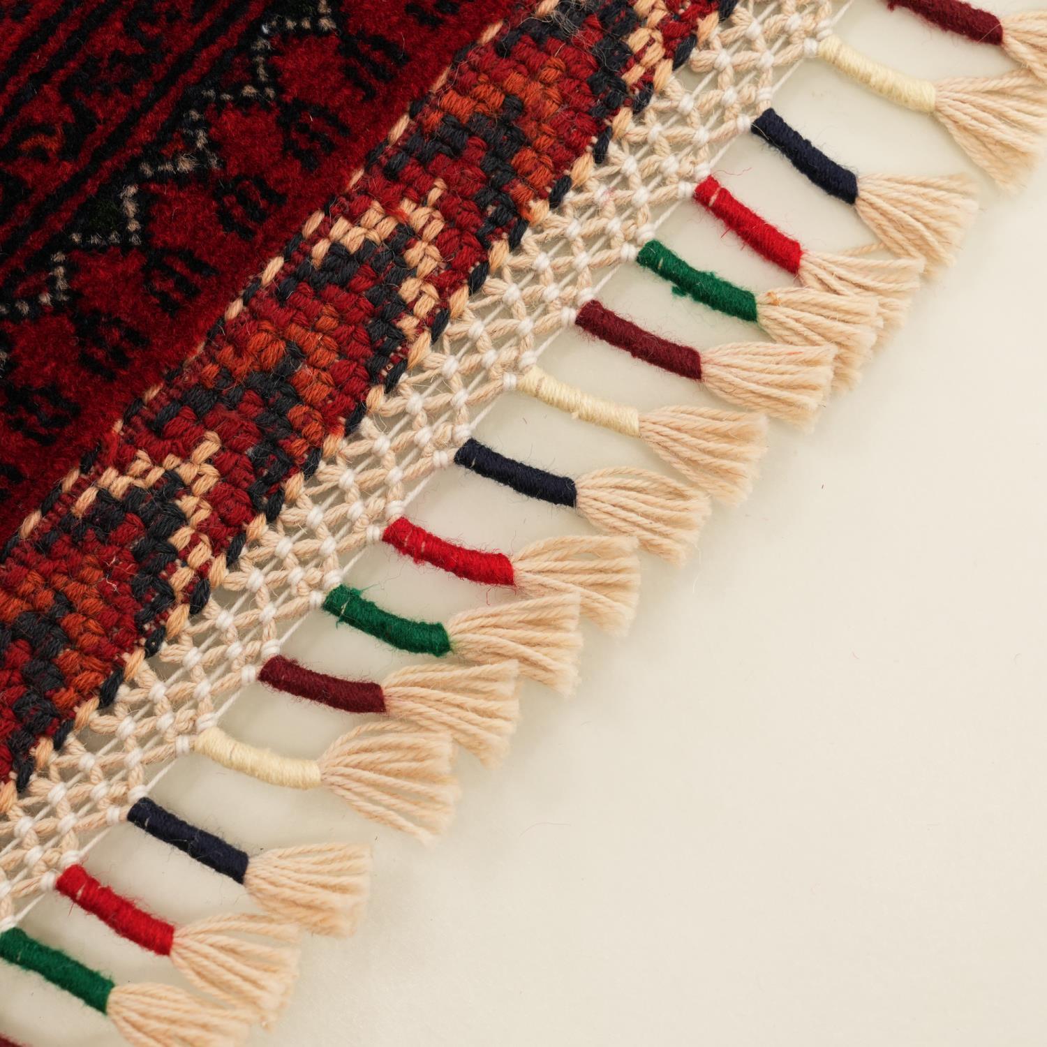 El Dokuma Afgan Desenli Bordo Yün Etnik Bilicik Halı