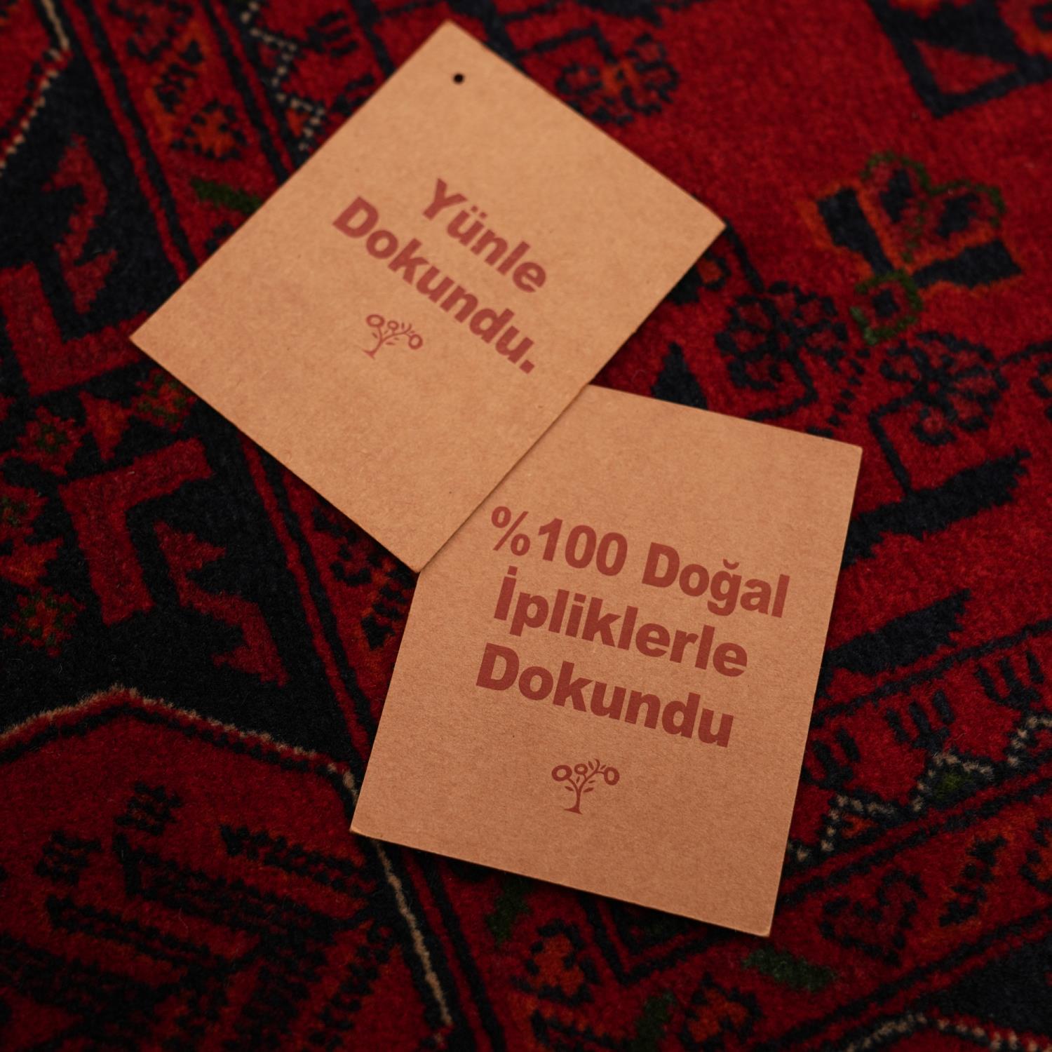 El Dokuma Afgan Desenli Bordo Yün Etnik Bilicik Halı