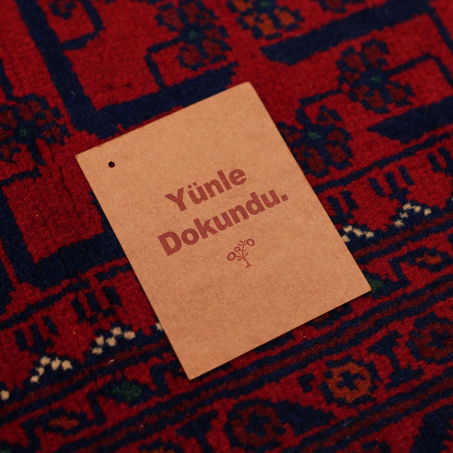 El Dokuma Afgan Desenli Bordo Yün Khamyap Halı