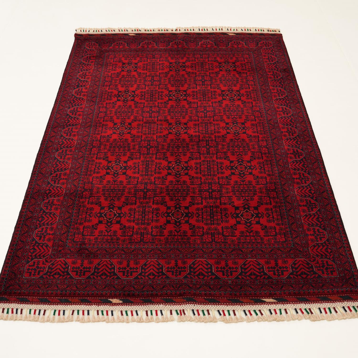 Handwoven Afghan-Patterned Ethnic Burgundy Wool Bilicik Rug