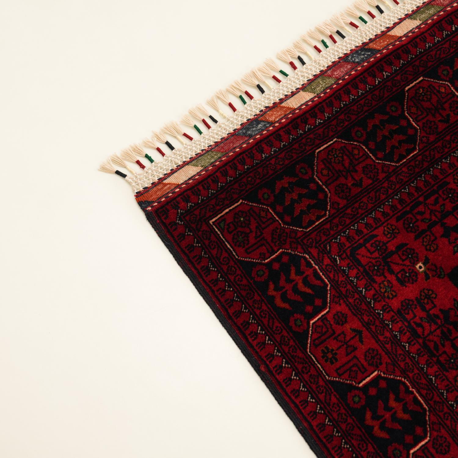 El Dokuma Afgan Desenli Yün Bordo Etnik Bilicik Halı