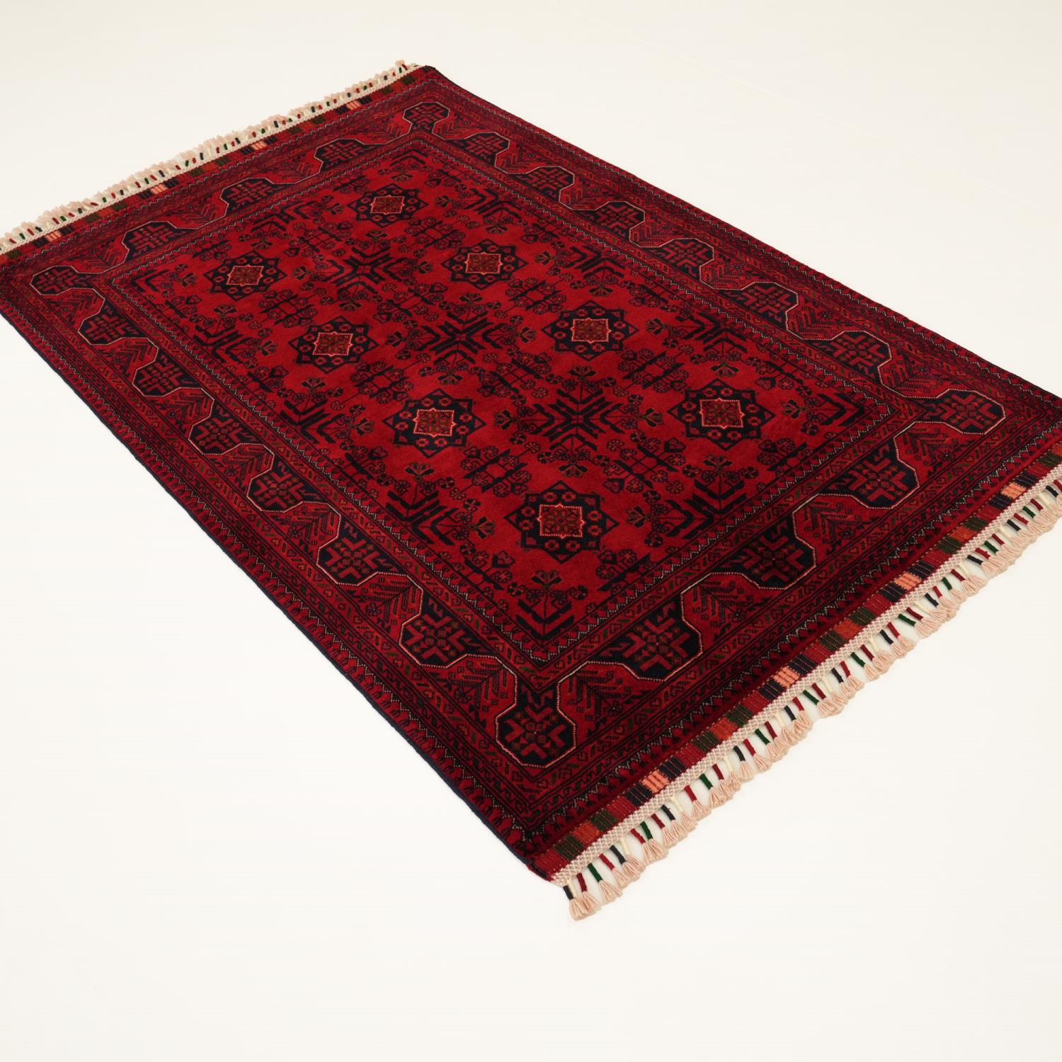 Handwoven Afghan-Patterned Wool Ethnic Burgundy Bilicik Rug