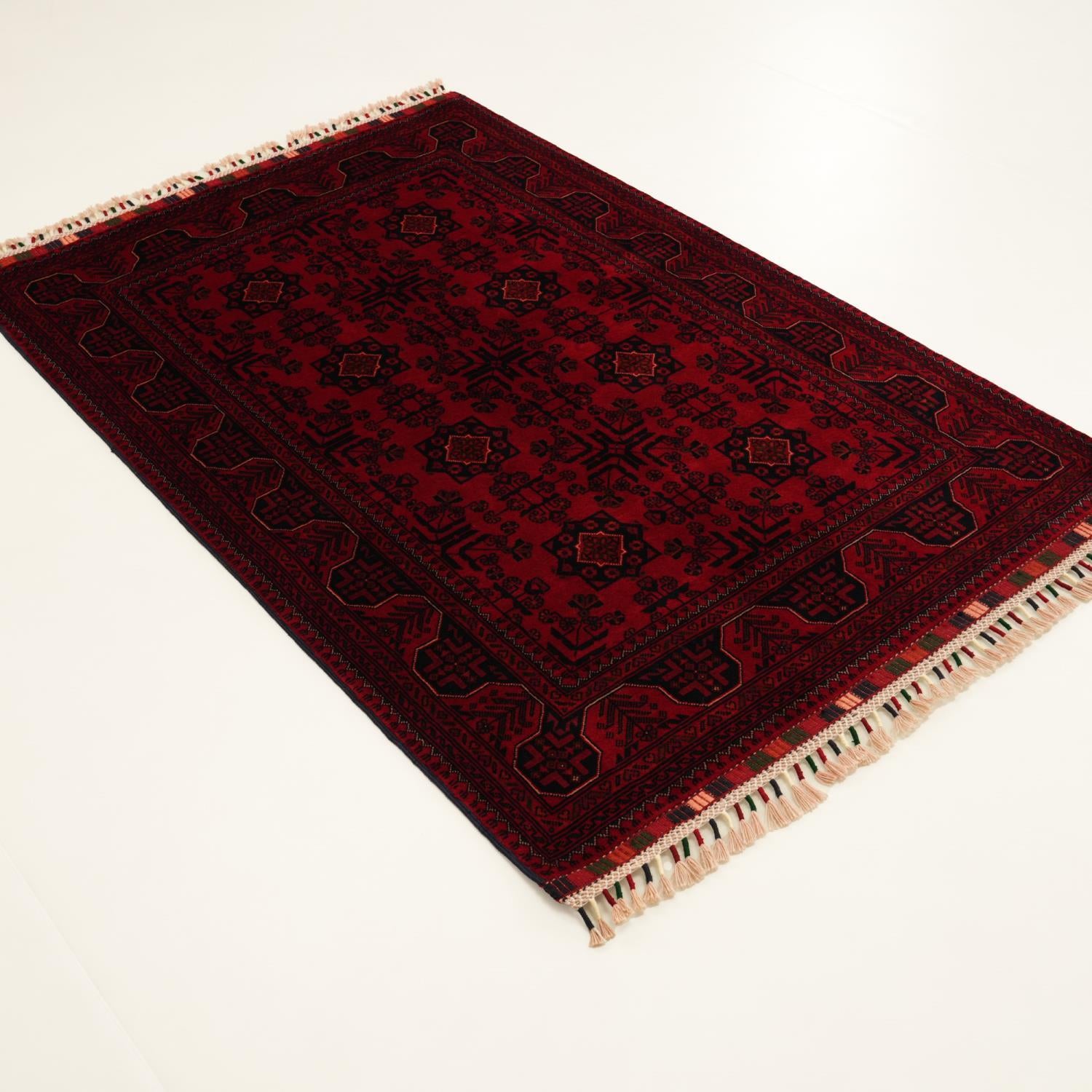 Handwoven Afghan-Patterned Wool Ethnic Burgundy Bilicik Rug