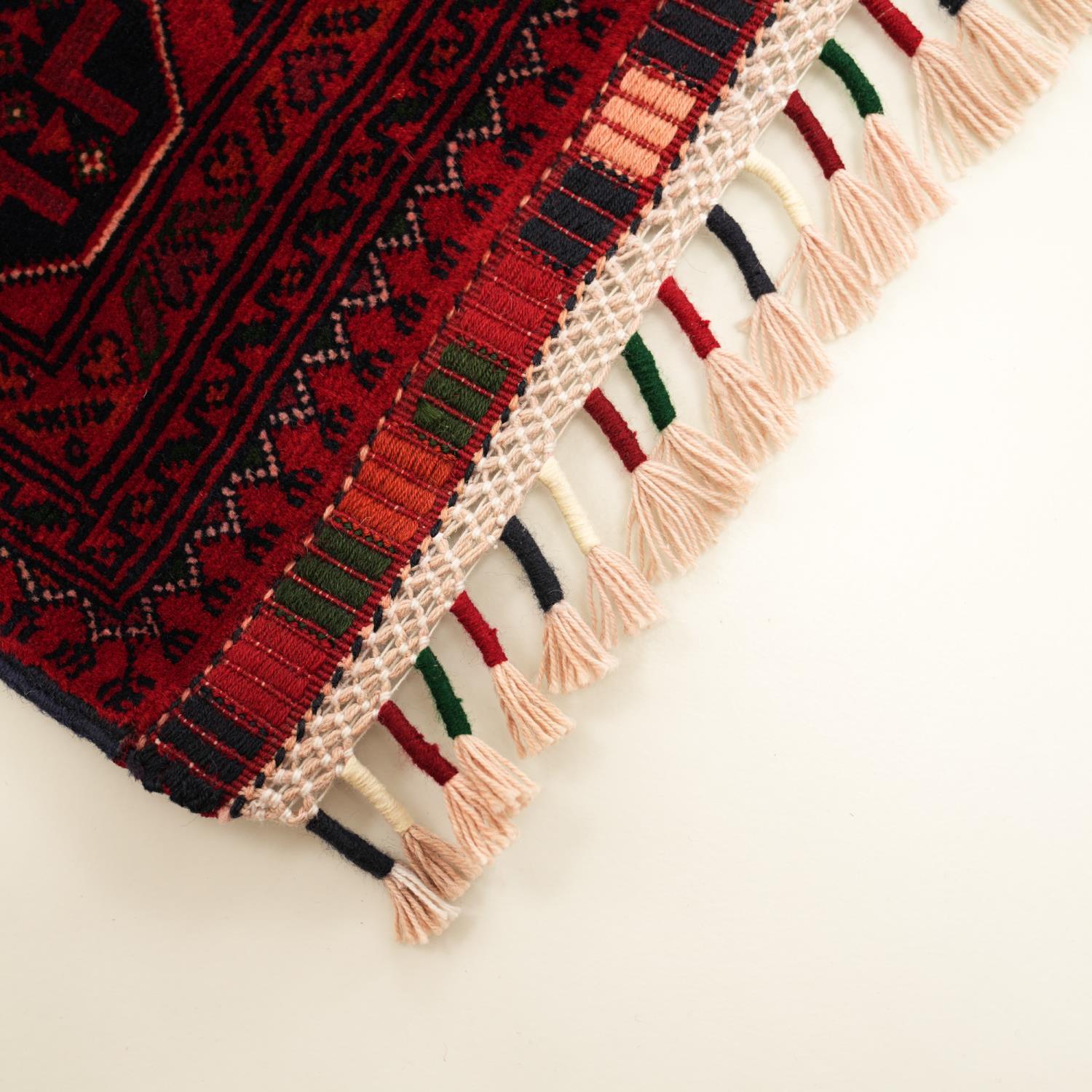 Handwoven Afghan-Patterned Wool Ethnic Burgundy Bilicik Rug