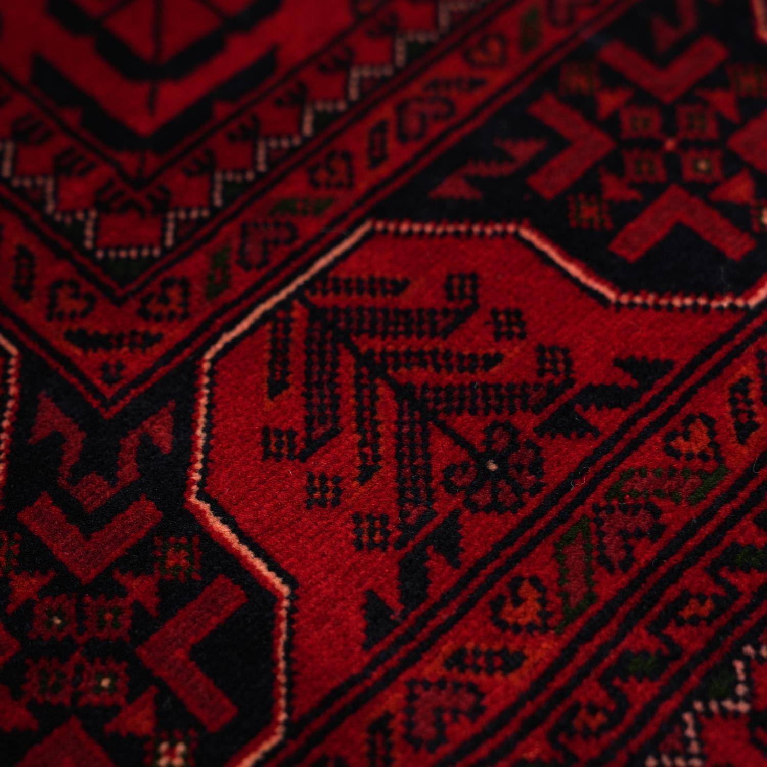 Handwoven Afghan-Patterned Wool Ethnic Burgundy Bilicik Rug