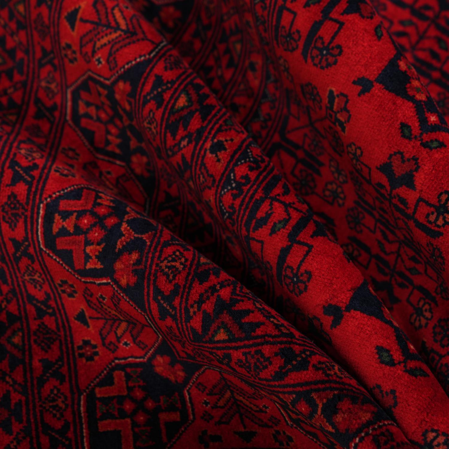 Handwoven Burgundy Afghan-Patterned Ethnic Wool Bilicik Rug