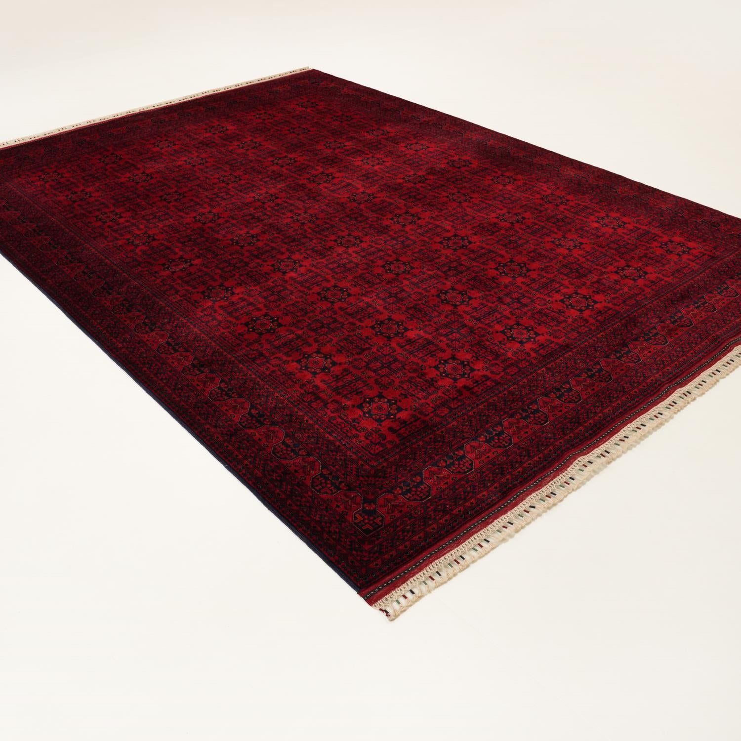 Handwoven Burgundy Afghan-Patterned Ethnic Wool Bilicik Rug