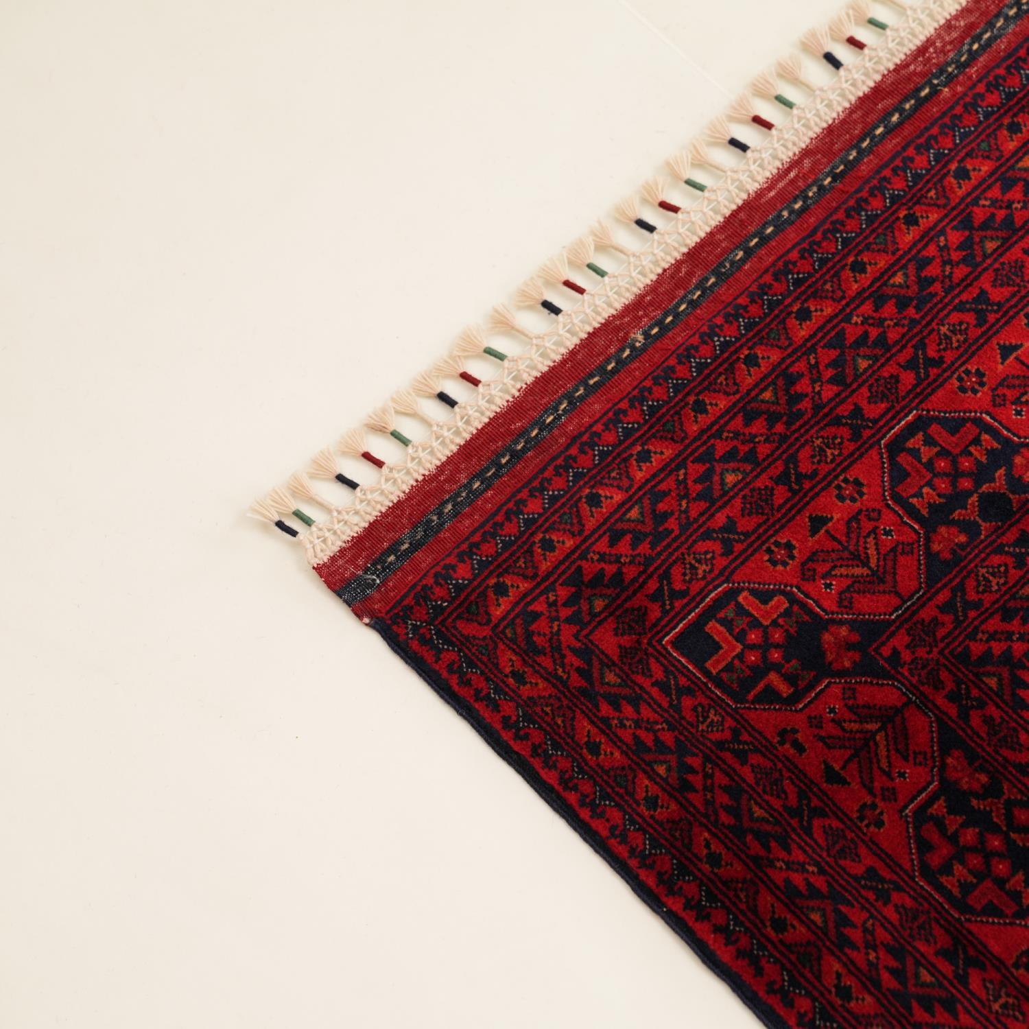 Handwoven Burgundy Afghan-Patterned Ethnic Wool Bilicik Rug