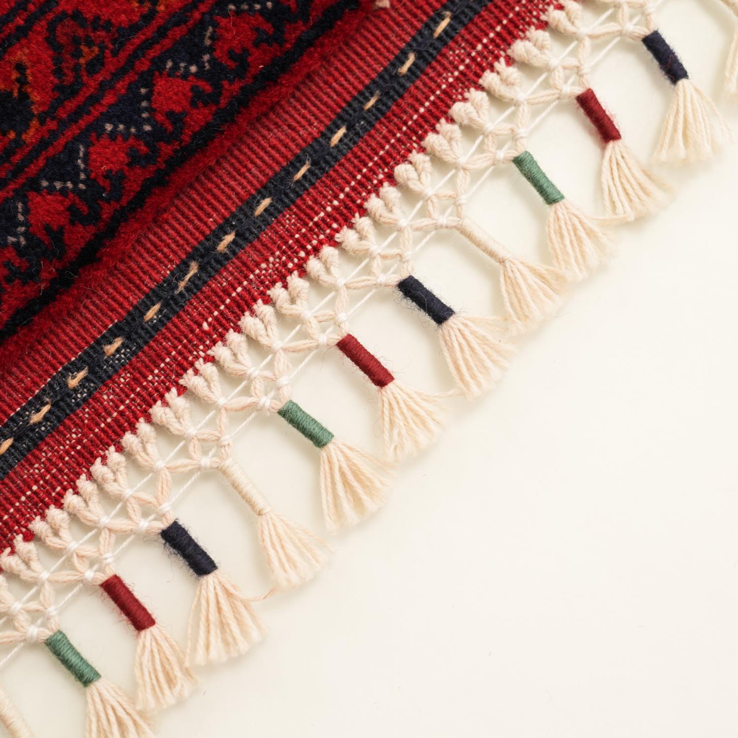 Handwoven Burgundy Afghan-Patterned Ethnic Wool Bilicik Rug