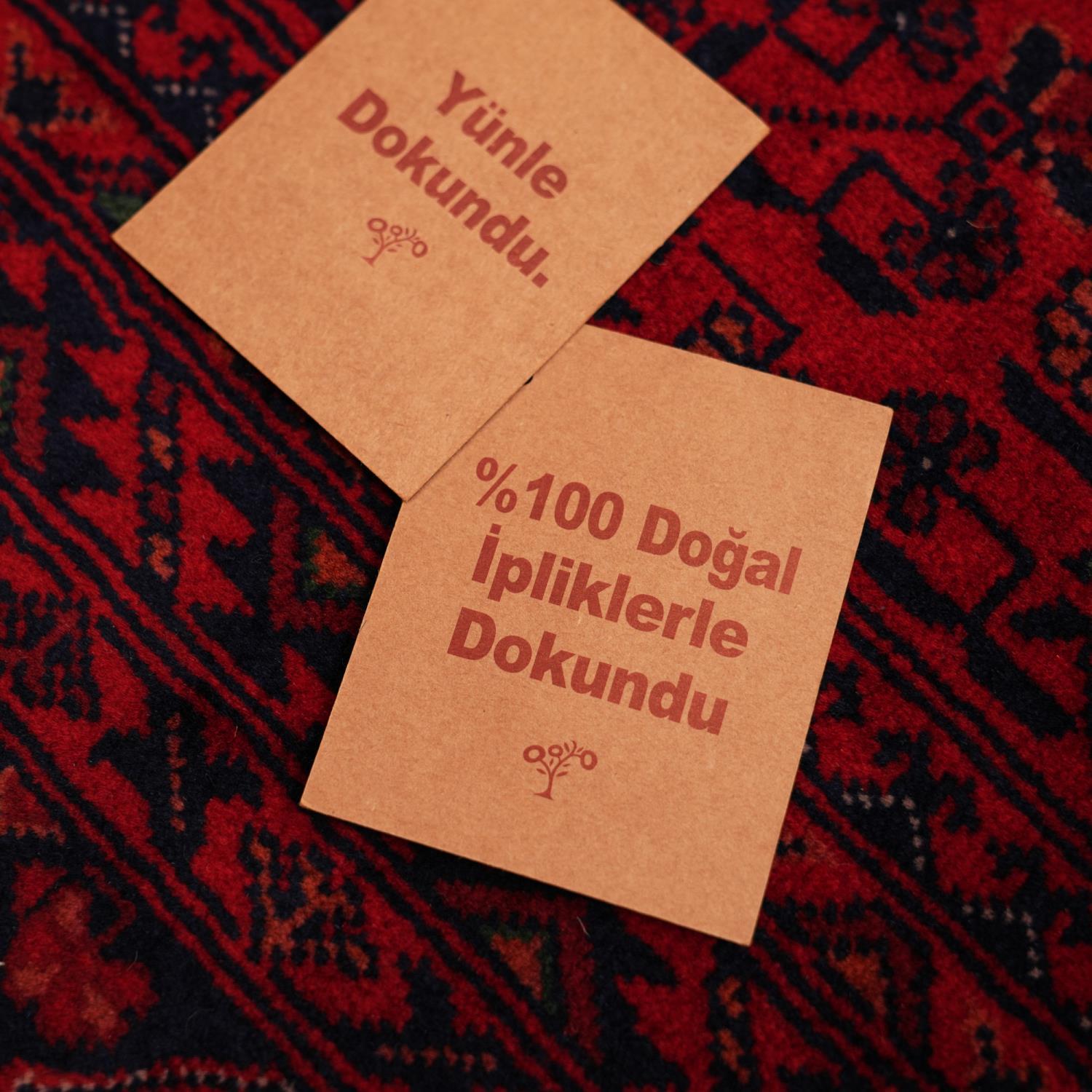 Handwoven Burgundy Afghan-Patterned Ethnic Wool Bilicik Rug