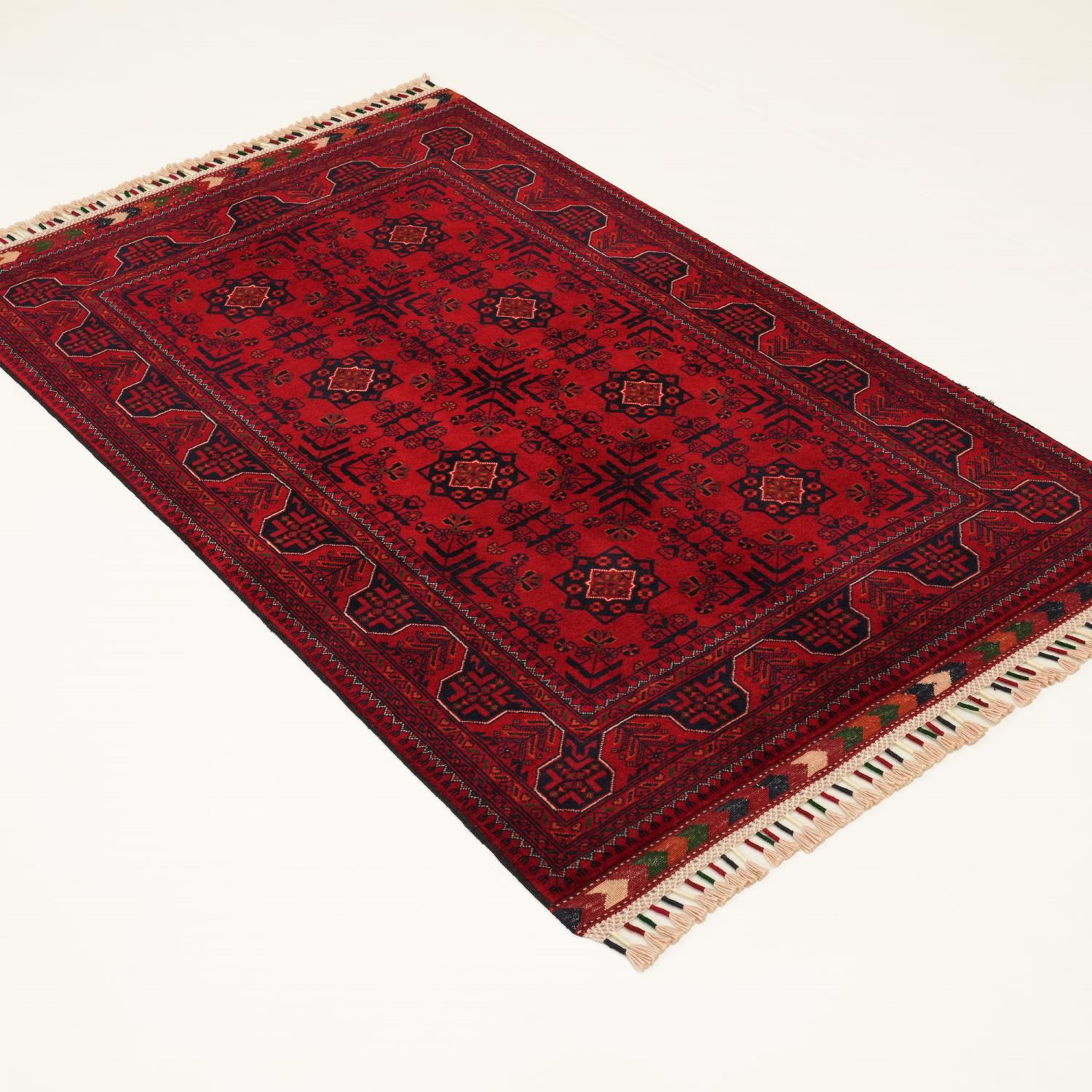 Handwoven Burgundy Afghan-Patterned Wool Ethnic Bilicik Rug