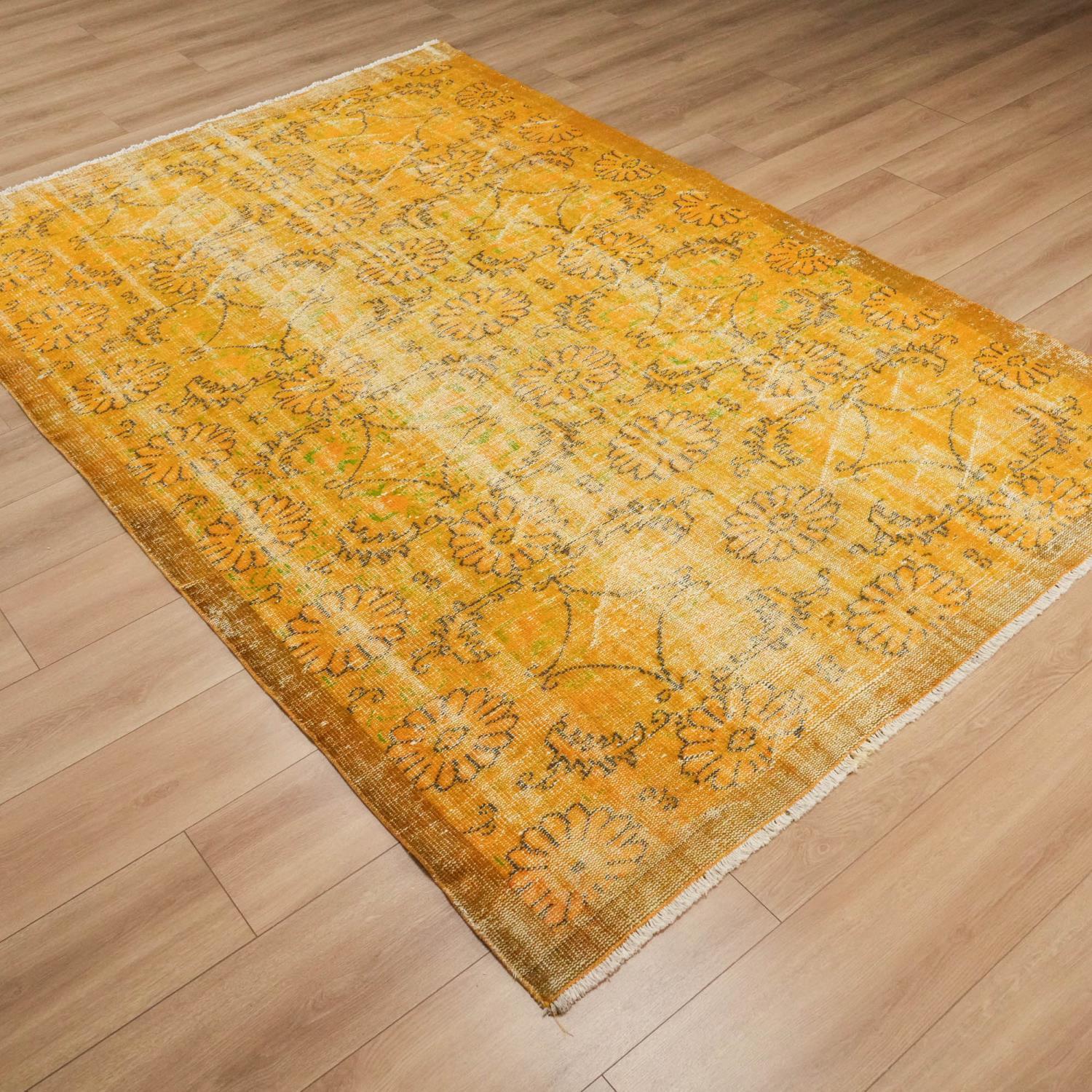 Hand Woven Yellow Vintage Patterned Carpet