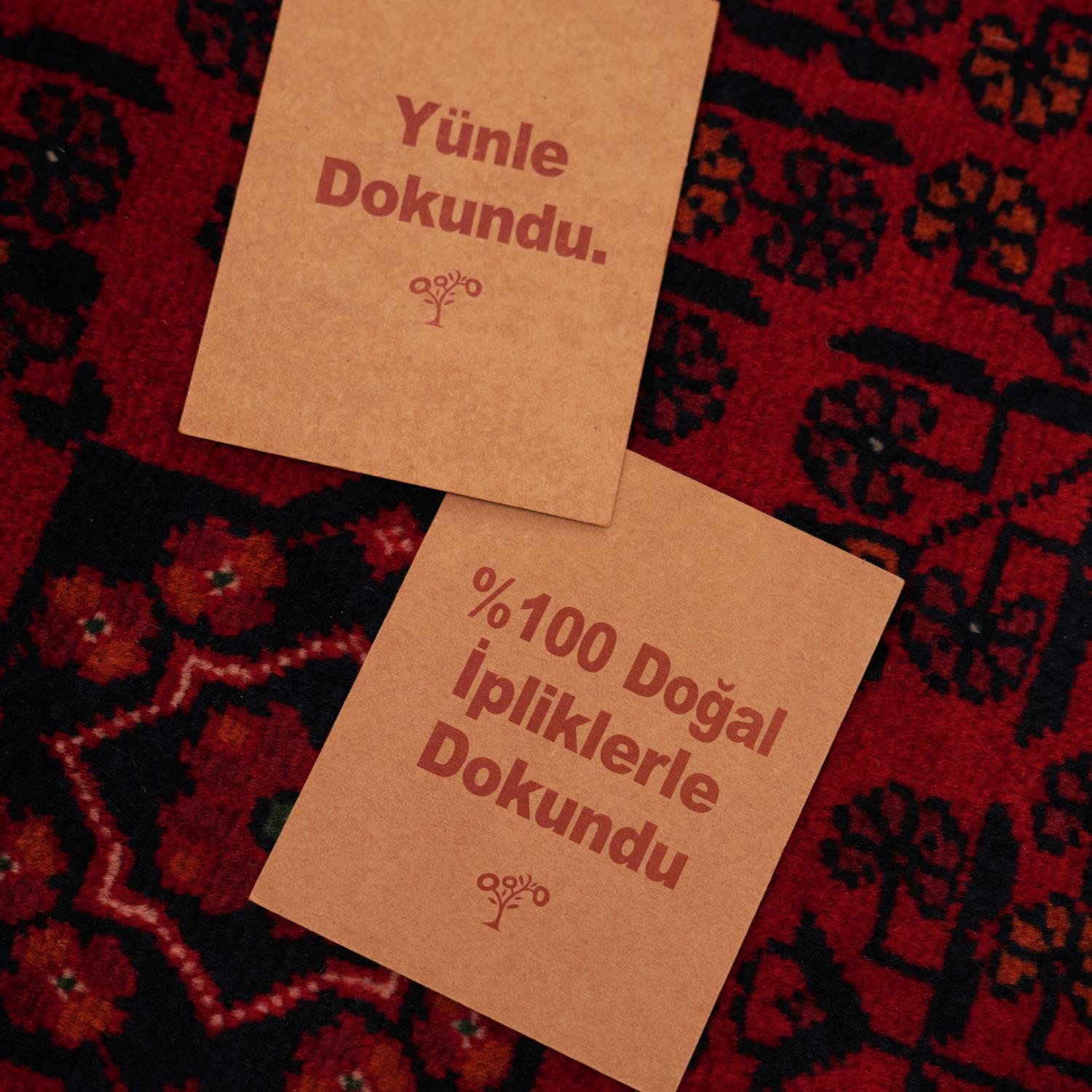 El Dokuma Yün Afgan Desenli Bordo Bilicik Halı