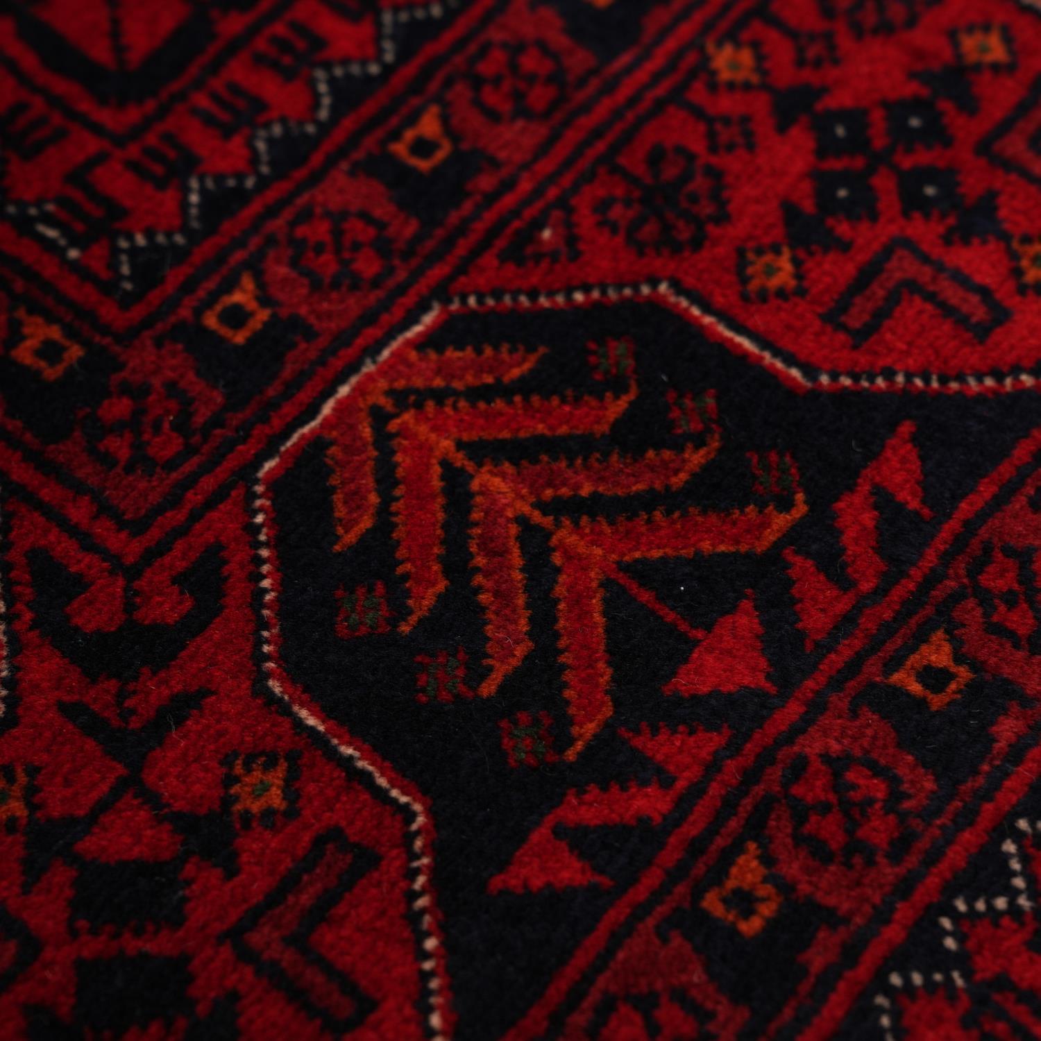 El Dokuma Yün Afgan Desenli Bordo Bilicik Halı